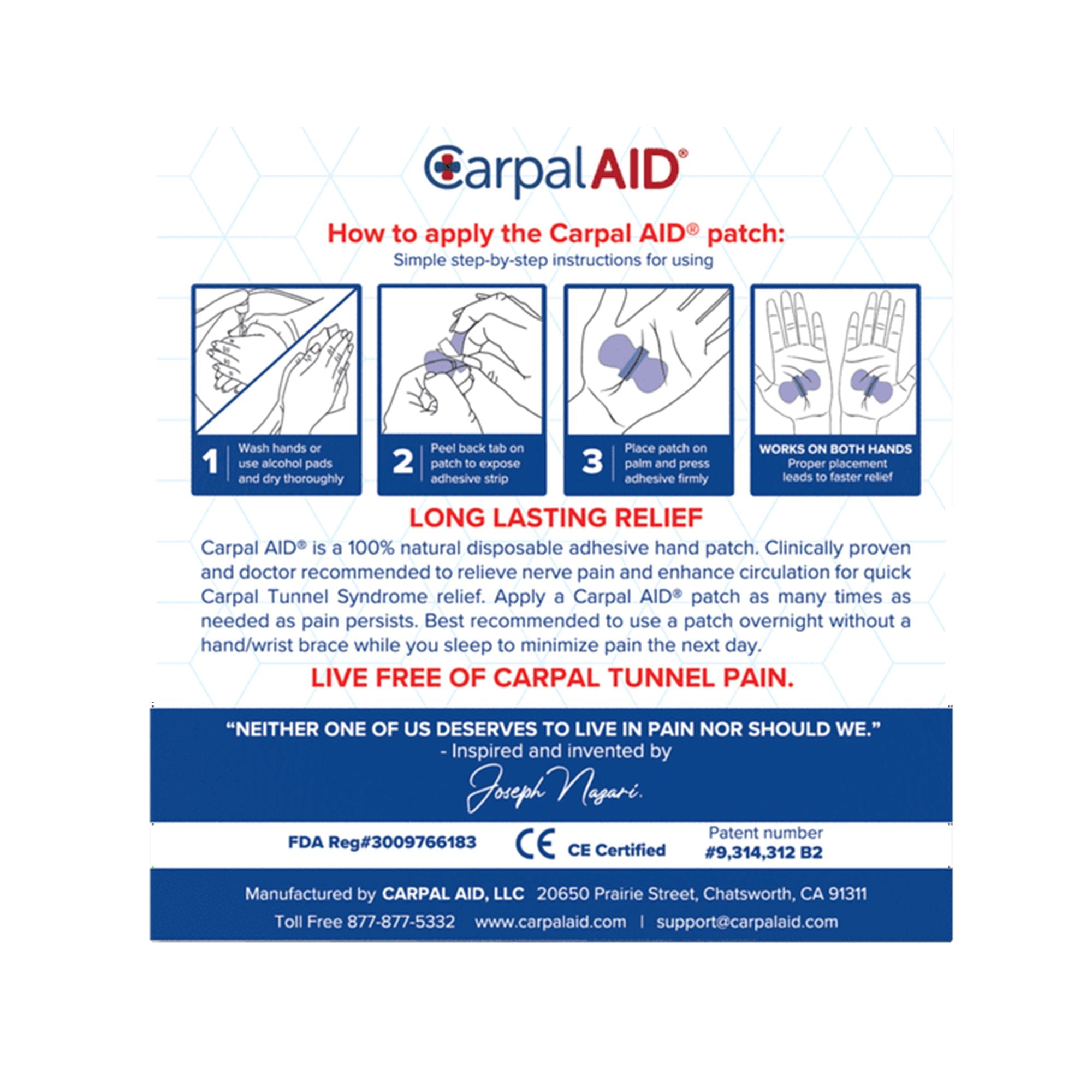 CarpalAid® Patch Pregnancy Hand-Based Carpal Tunnel Support, Large (15 Units)
