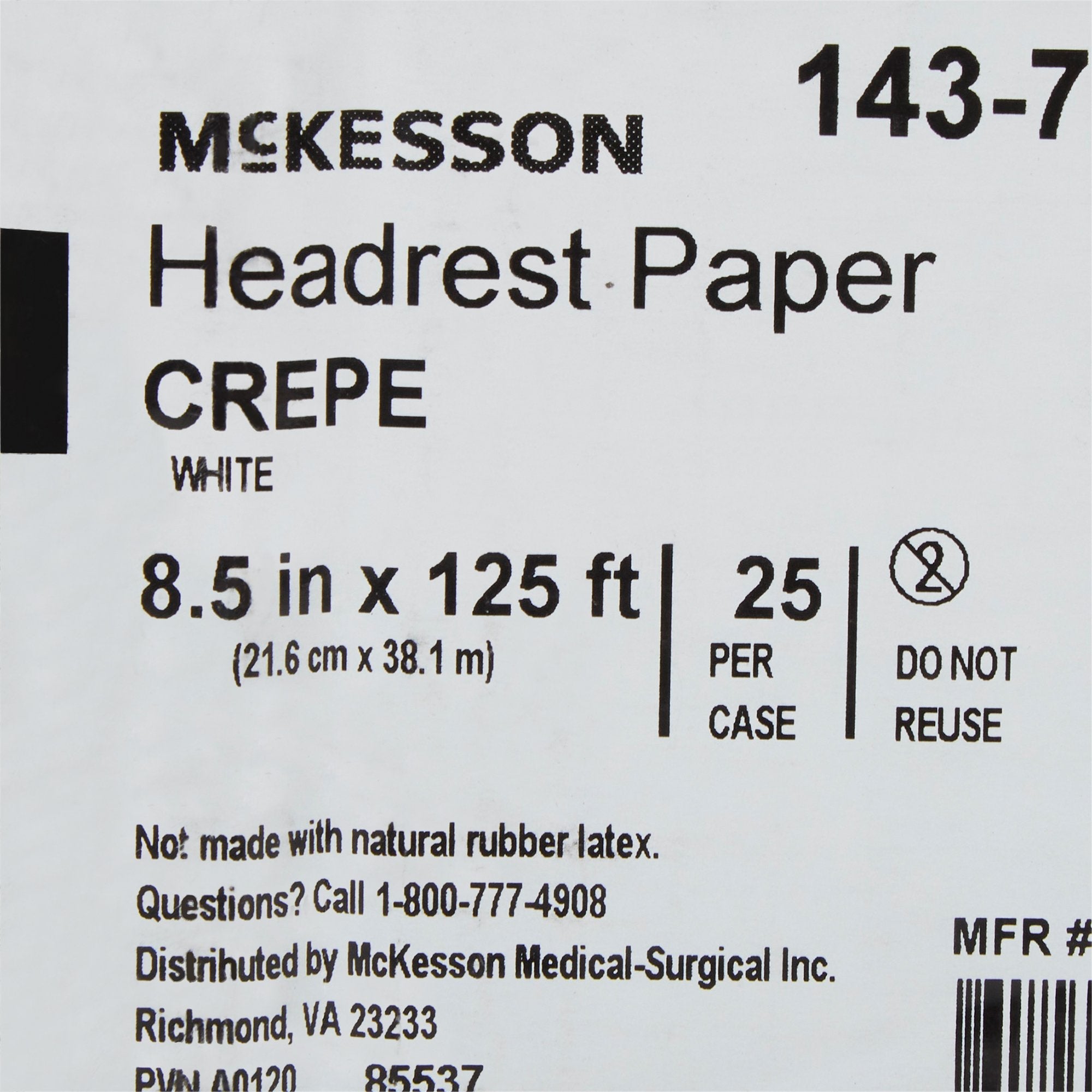 McKesson Headrest Paper, 8-1/2 Inch x 125 Foot, White (25 Units)