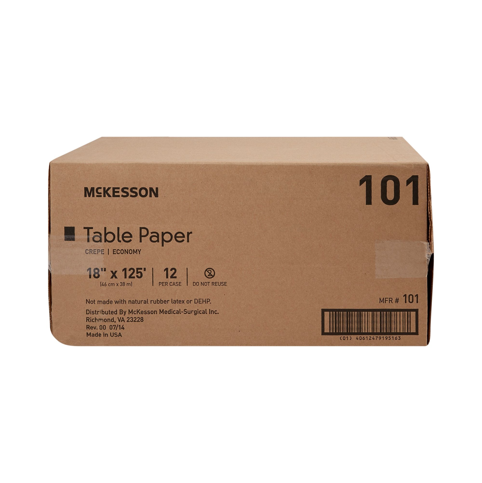 McKesson Crepe Table Paper, 18" x 125', Medical Exam Rolls, White - 12 Pack