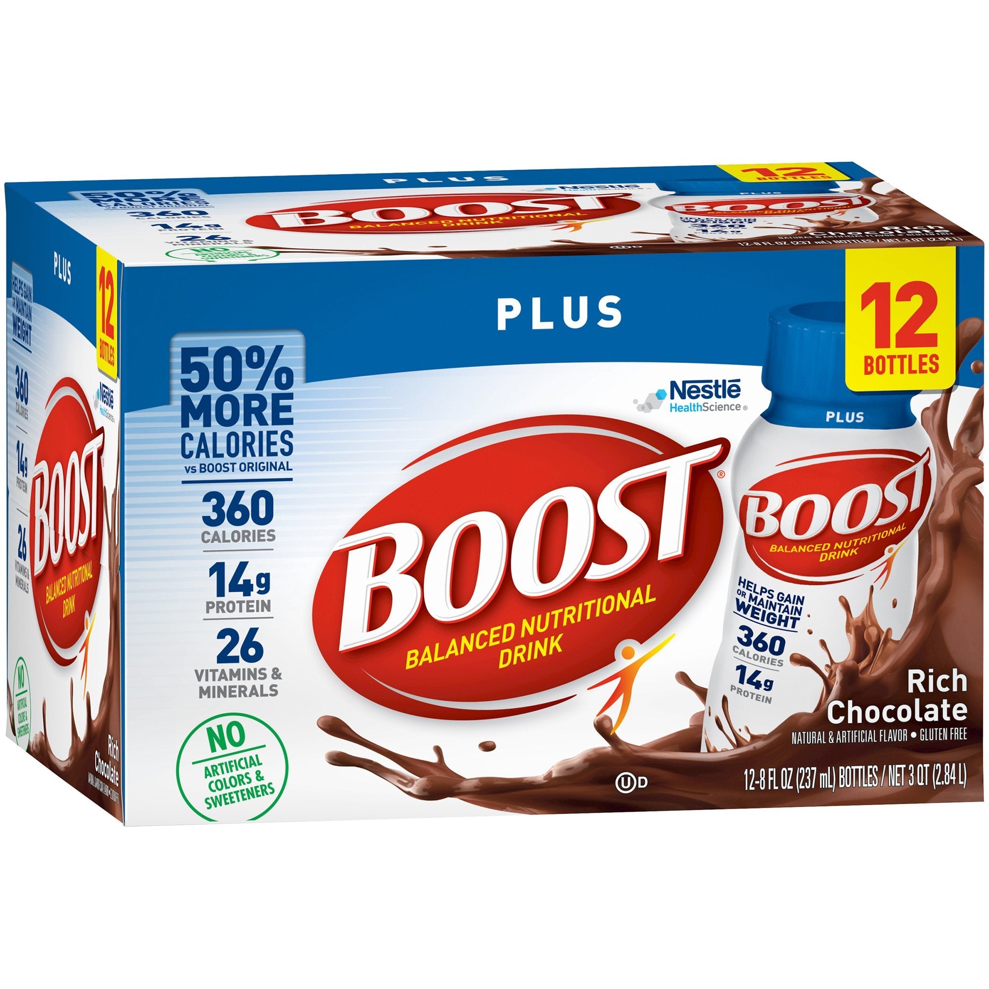 Boost Plus® Chocolate Nutrition Drink, 8oz - Muscle & Bone Support (12 Pack)