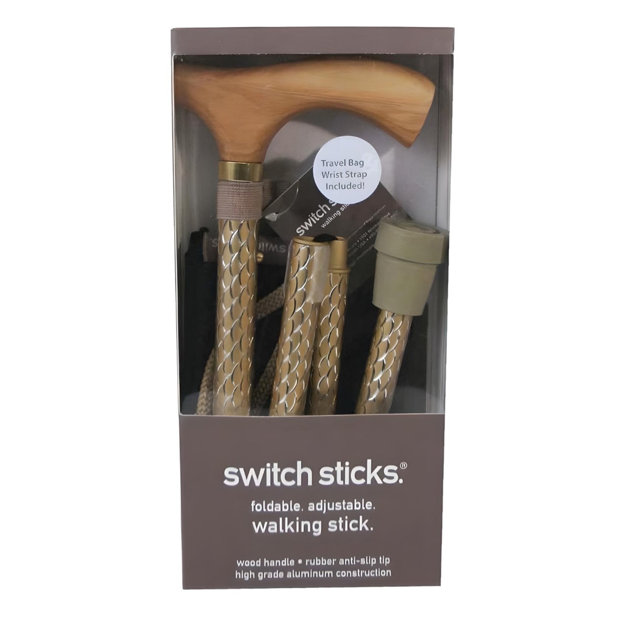 Folding Cane Switch Sticks® Aluminum 32 to 37 Inch Height Pearl Gold