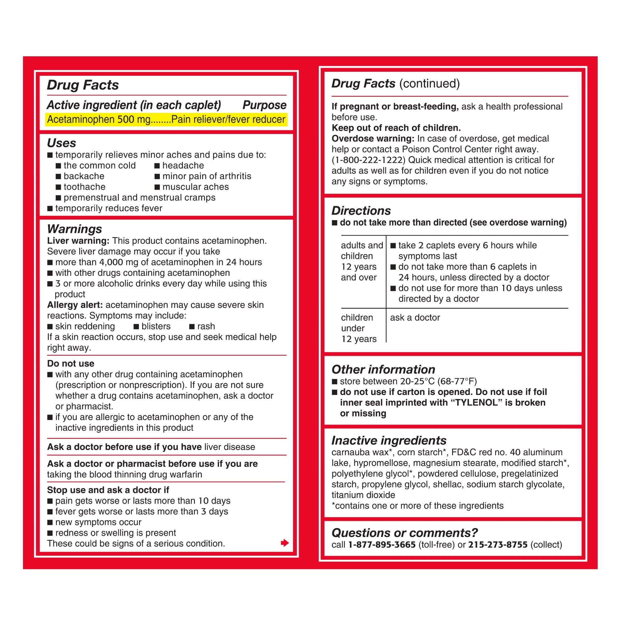 Pain Relief Tylenol® 500 mg Strength Acetaminophen Caplet 100 per Box - image 4