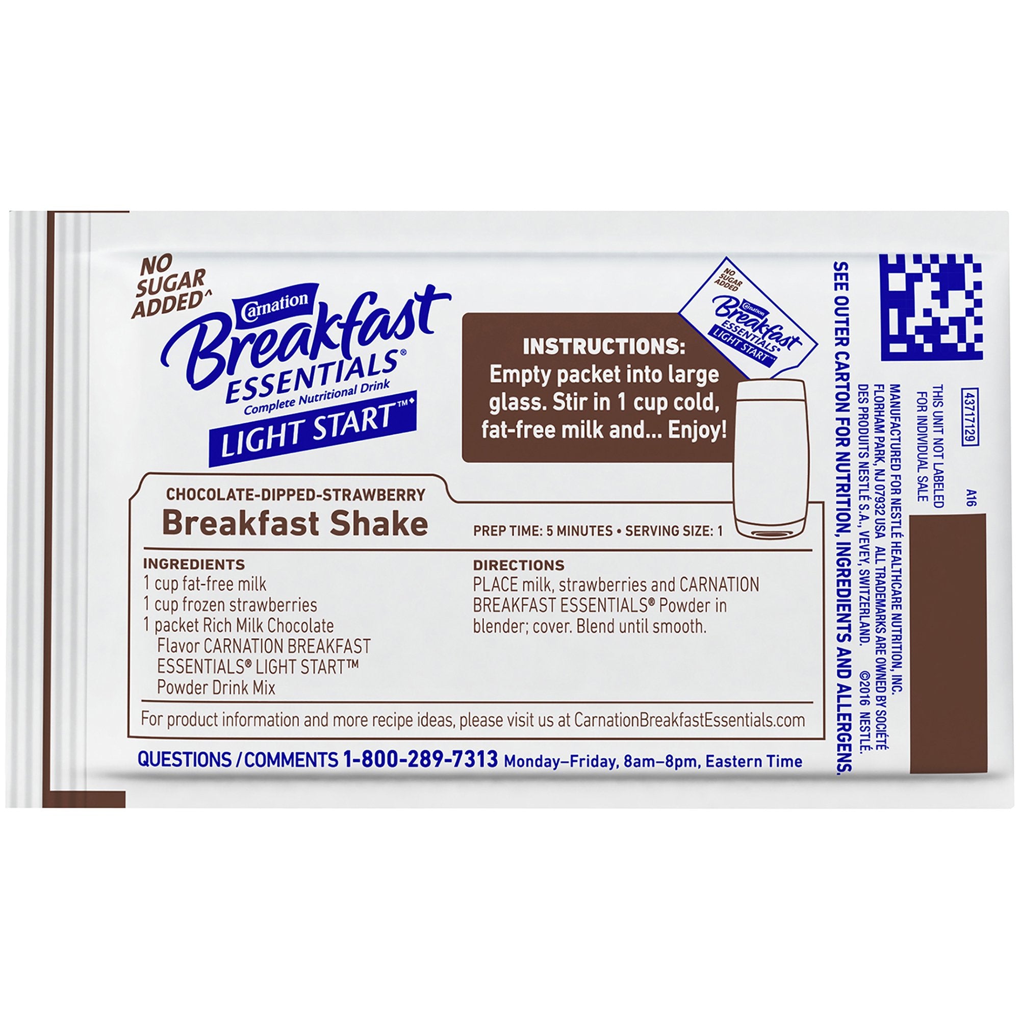 Oral Supplement Carnation Breakfast Essentials® Light Start™ Rich Milk Chocolate Flavor Powder 0.705 oz. Individual Packet - image 2
