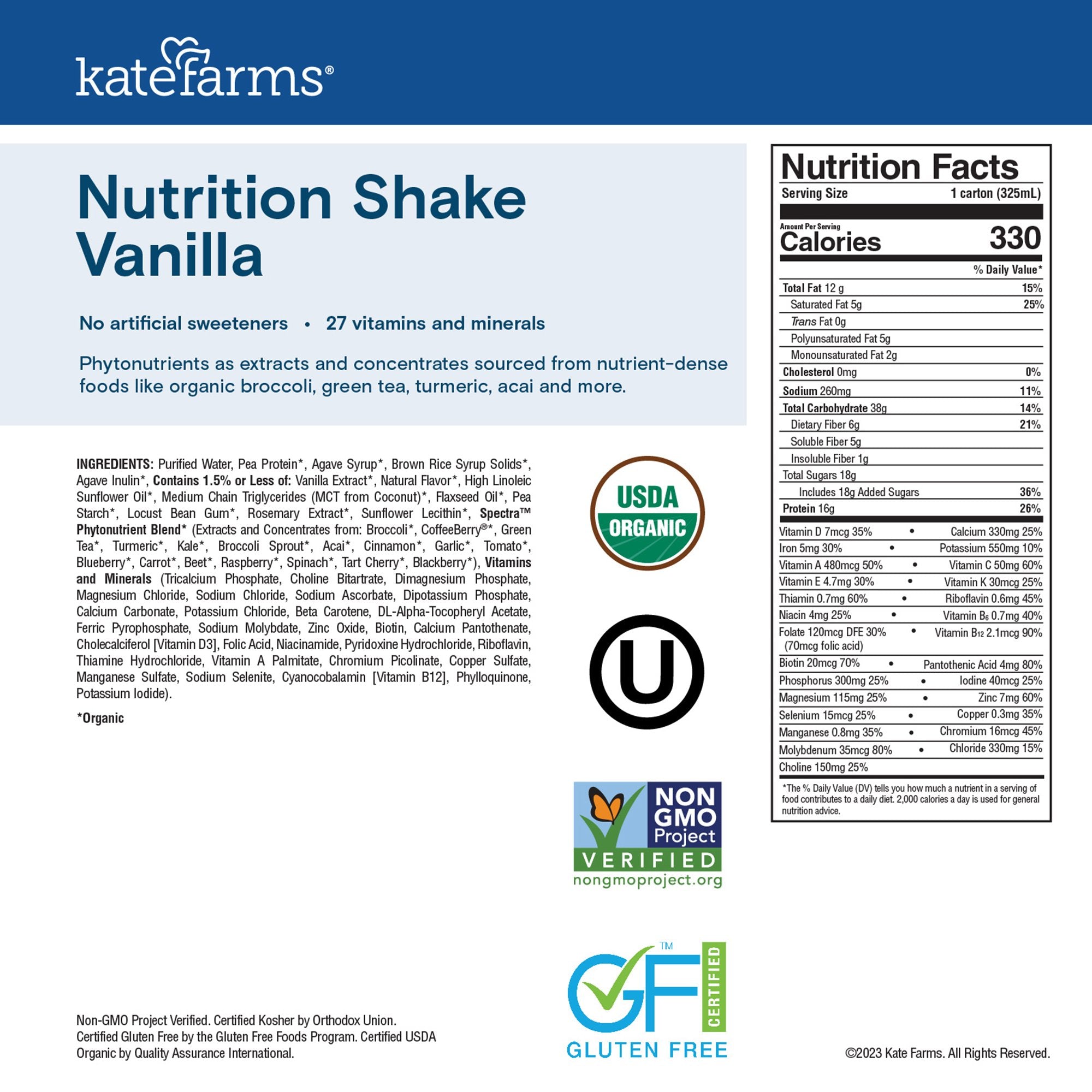 Oral Supplement Kate Farms Nutrition Shake Vanilla Flavor Liquid 11 oz. Carton - image 6
