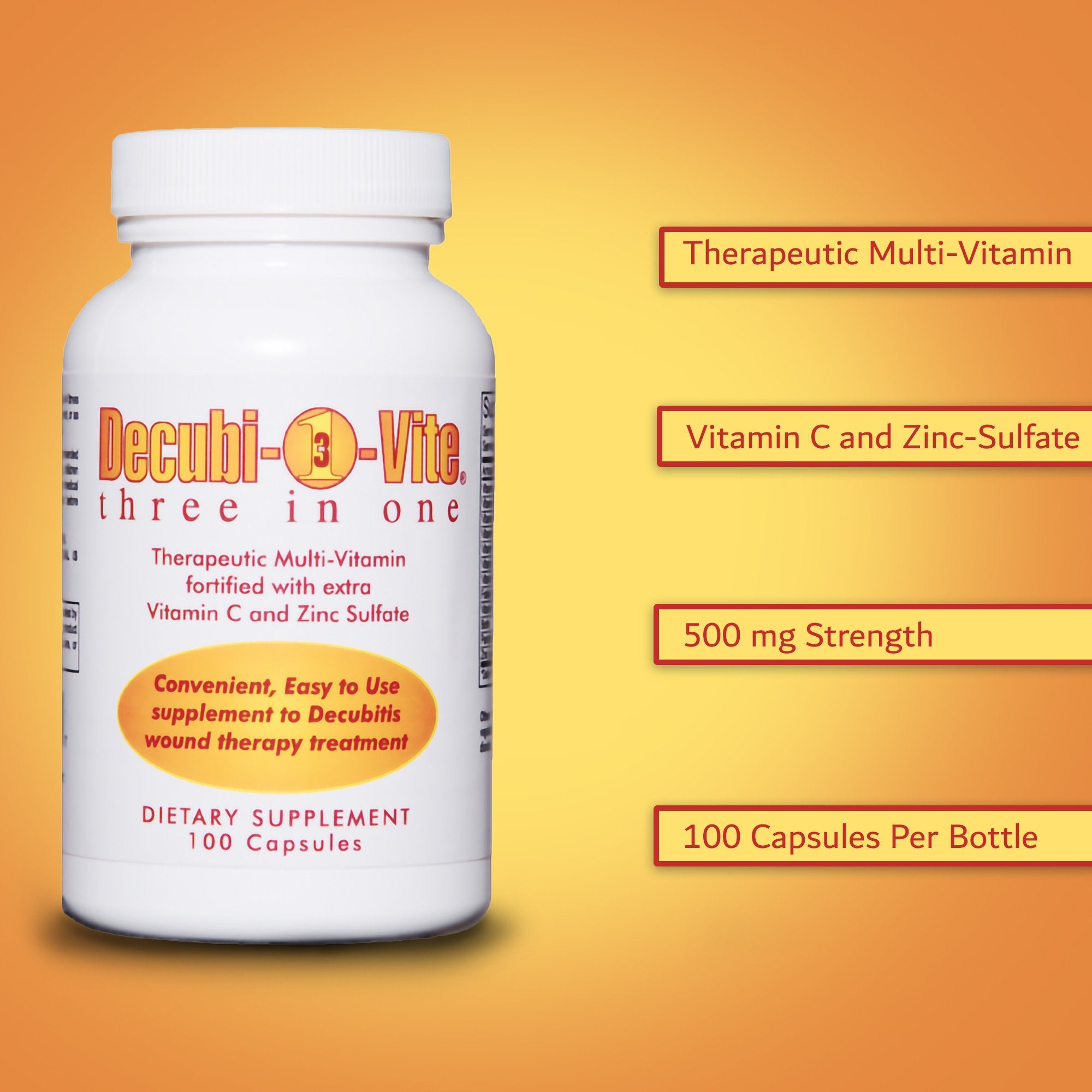Multivitamin Supplement Decubivite® Three In One Vitamin / Minerals 500 mg Strength Capsule 100 per Bottle - image 3