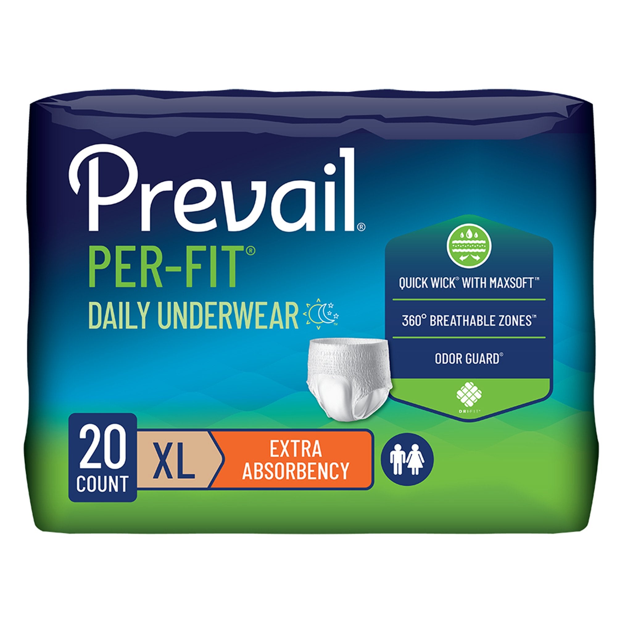 Absorbent Underwear Prevail® Per-Fit® Extra Pull On with Tear Away Seams Adult X-Large Unisex Disposable Heavy Absorbency