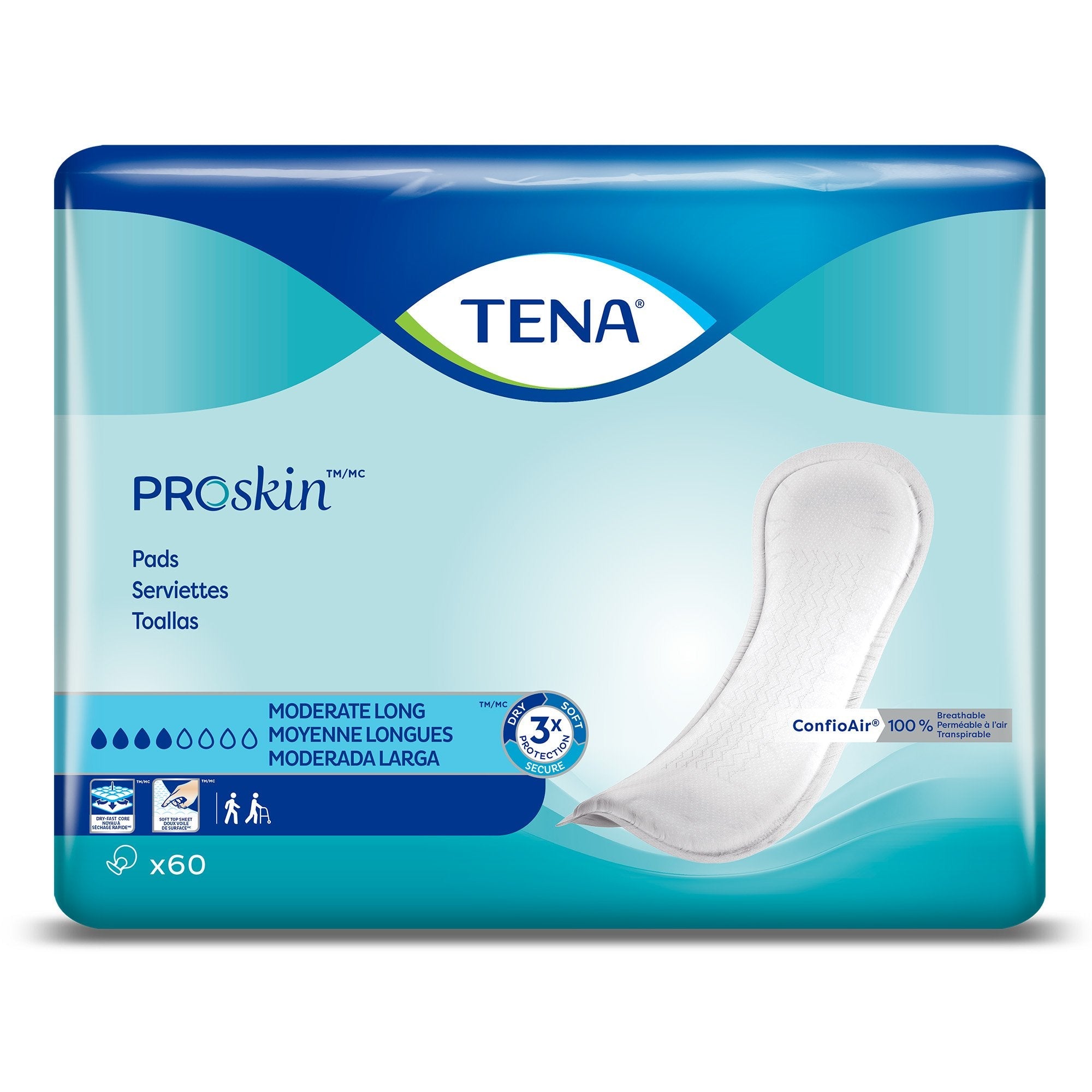 TENA Bladder Control Pads, Moderate Absorbency, Long, 12 Inch, Unisex, White (60 Units)