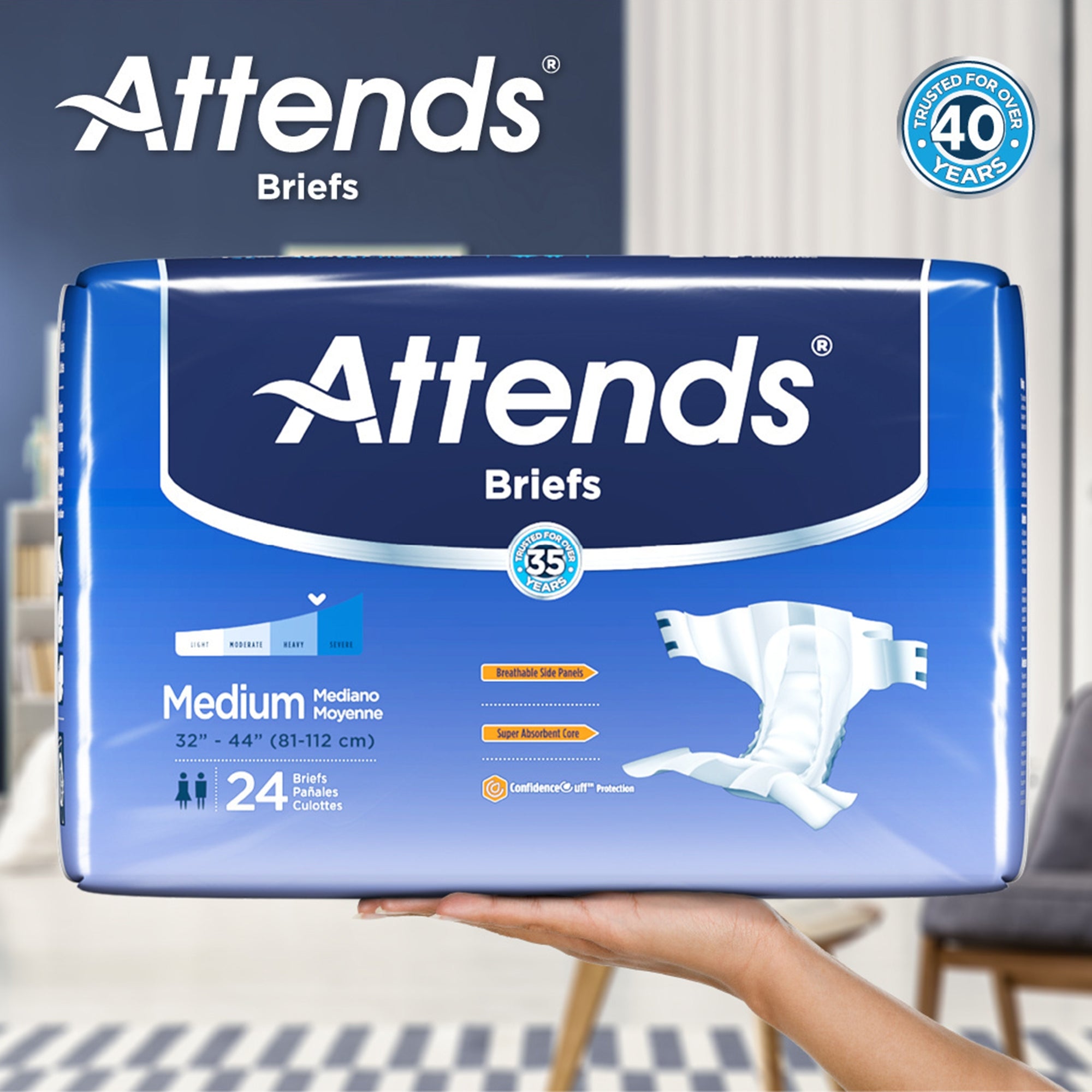 Attends Briefs Large Size - Adult Heavy Absorbency Disposable Diapers, 24 Pack