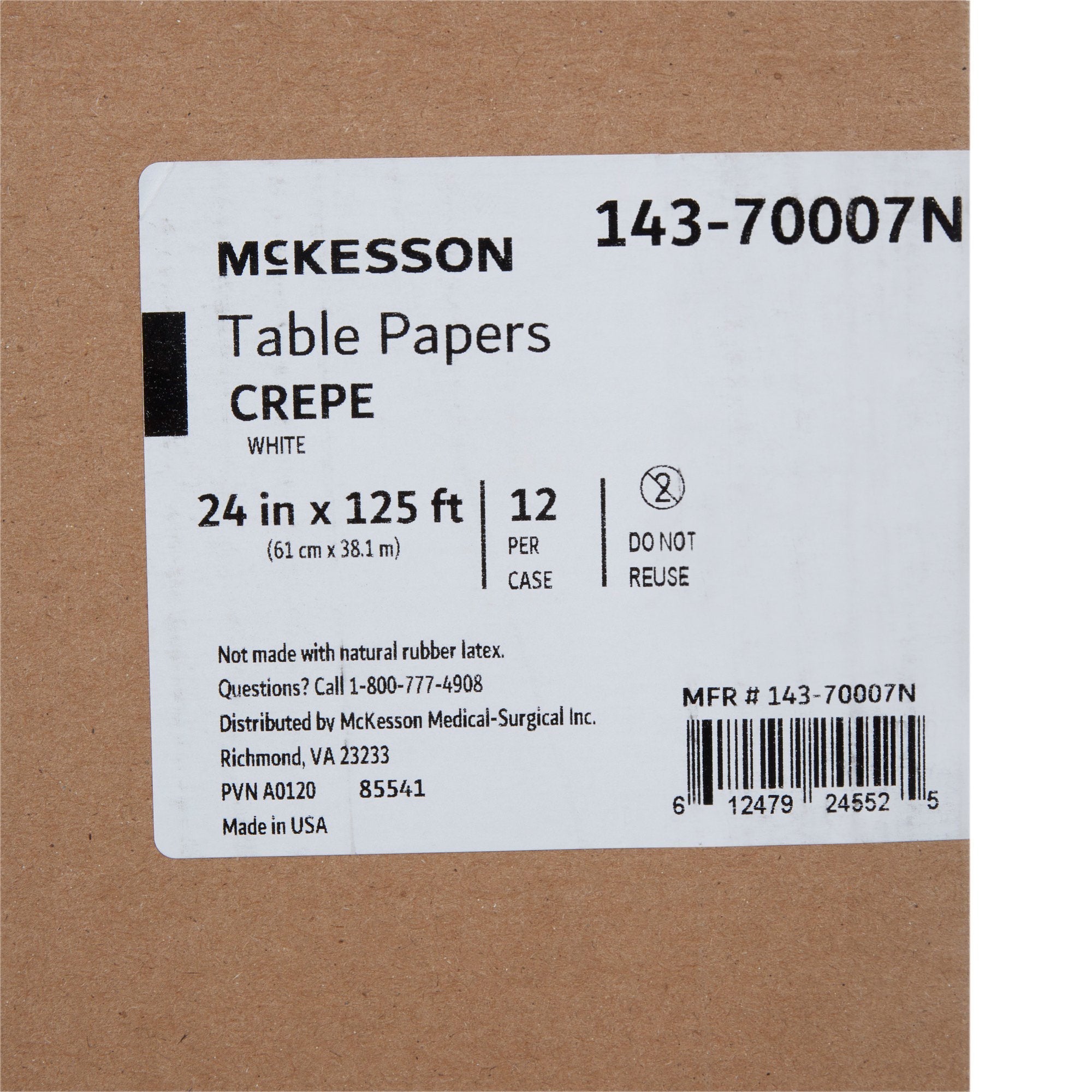 McKesson Crepe Table Paper, 24 Inch x 125 Foot, White (12 Units)