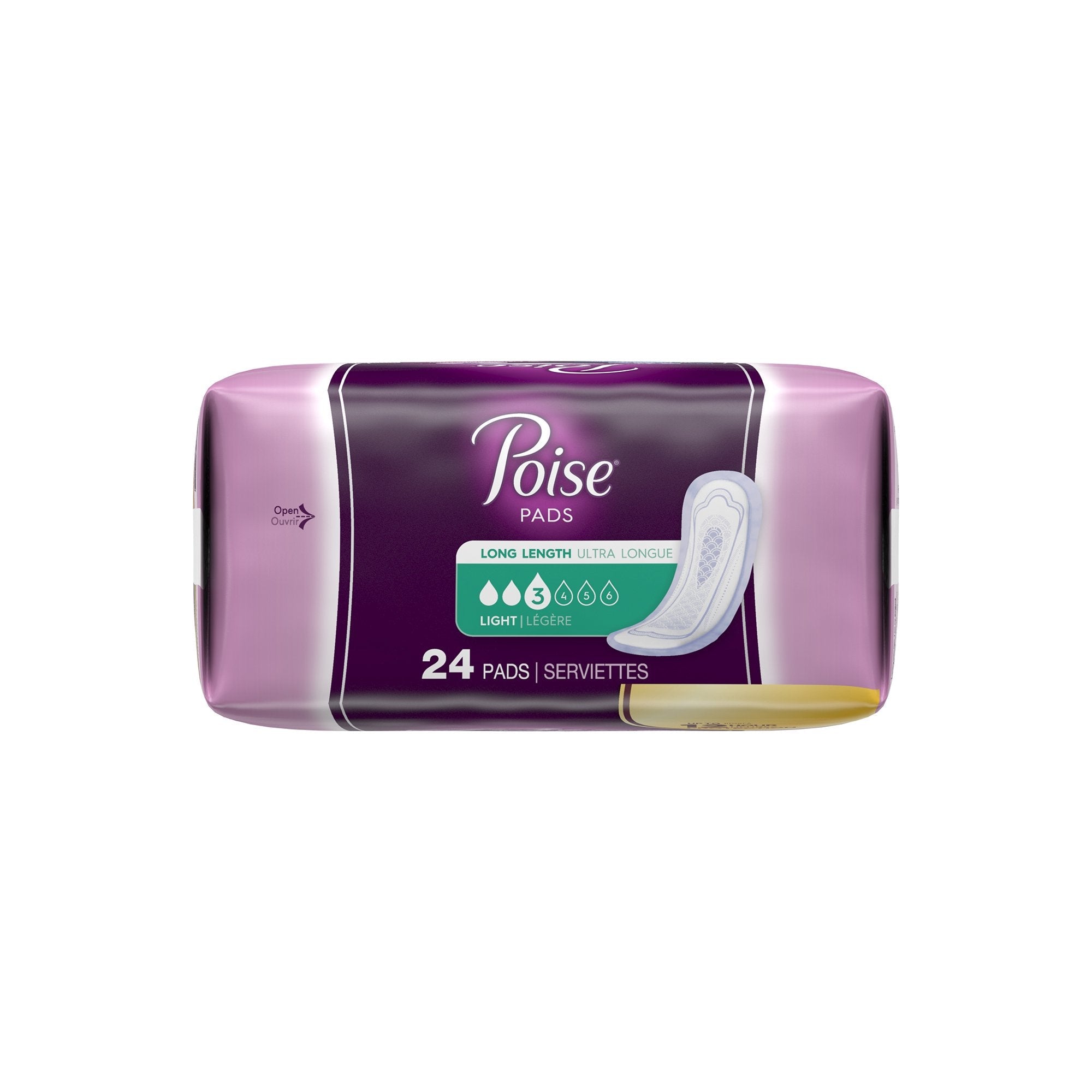 Poise Bladder Control Pad, Long, Light Absorbency, Disposable, Absorb-Loc Core, Female, One Size Fits Most (24 Units)