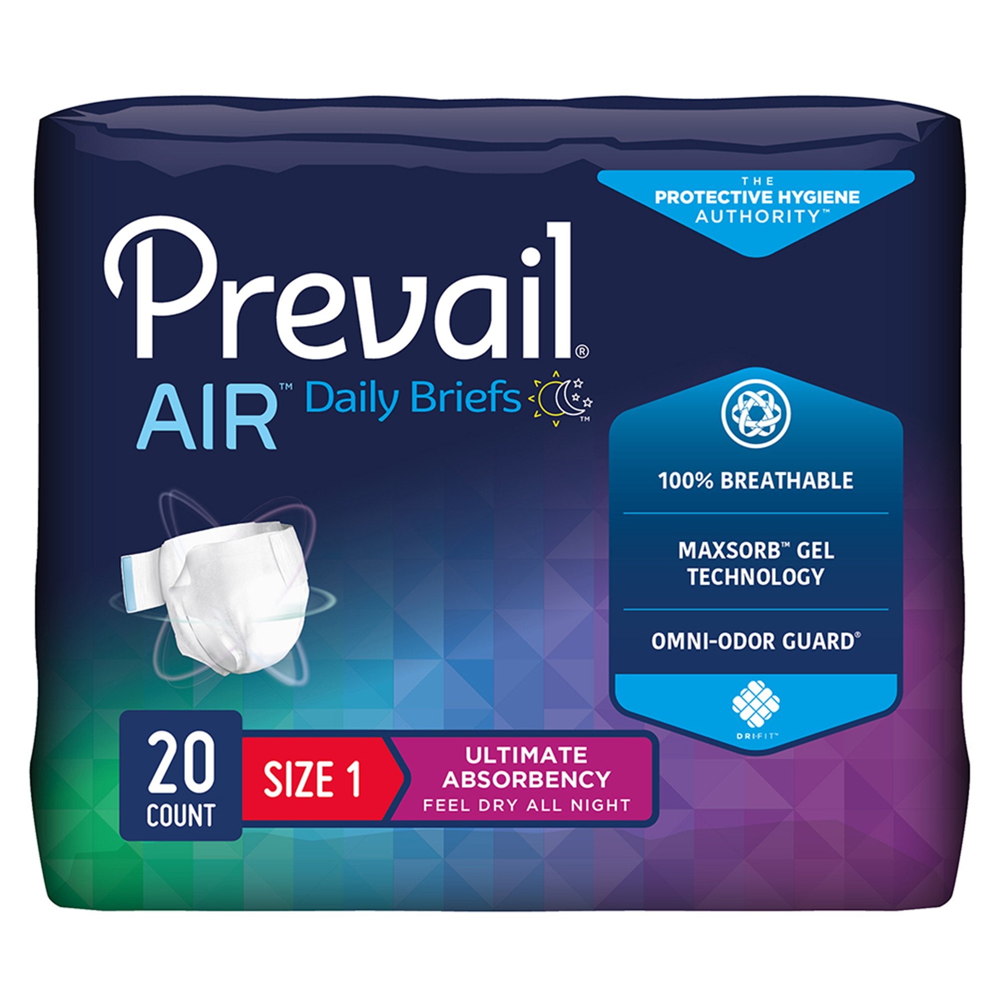 Prevail Air™ Stretchable Ultimate Plus Absorbency Briefs, Size 1