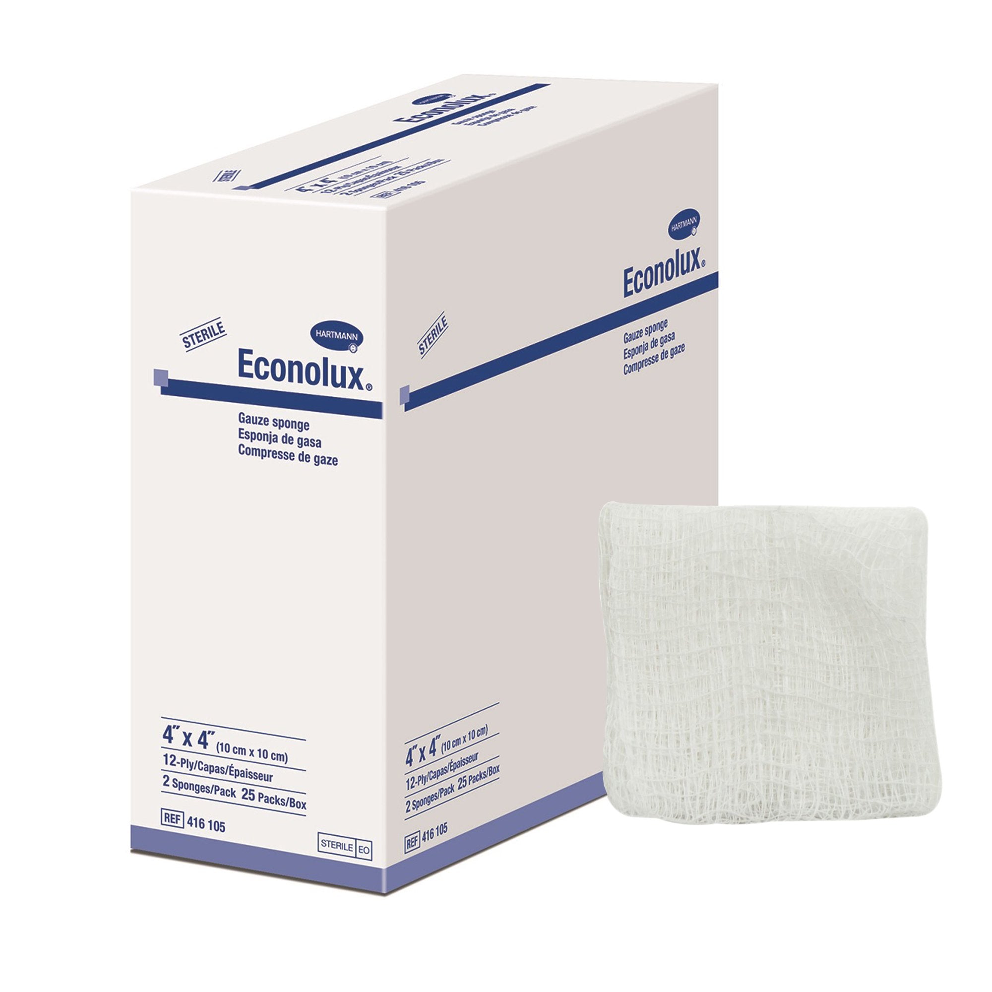 Econolux® Sterile Gauze Sponge, 4 x 4 Inch, 12-Ply