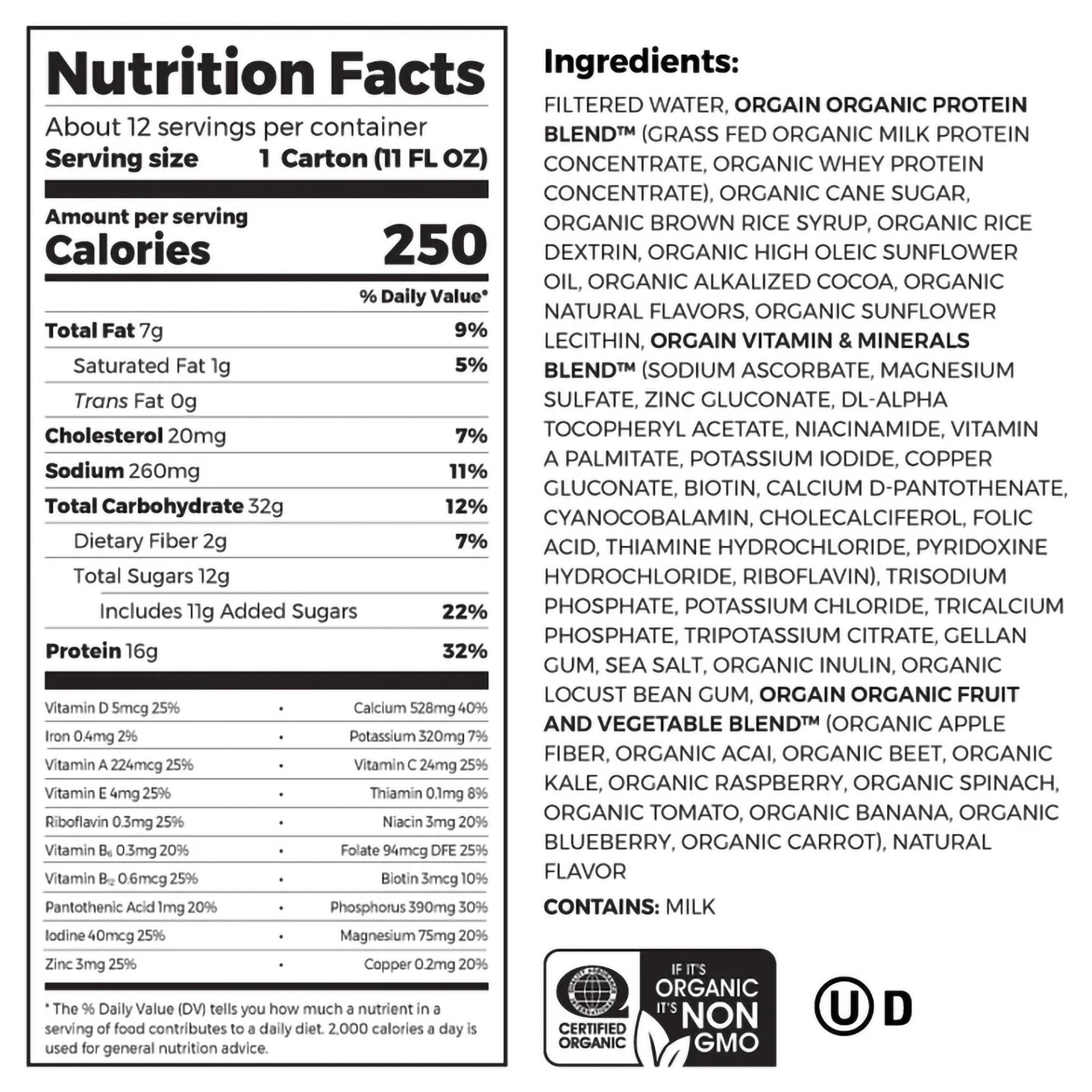 Orgain® Organic Nutrition™ Chocolate Nutritional Shake, 11-ounce carton (4 Units)