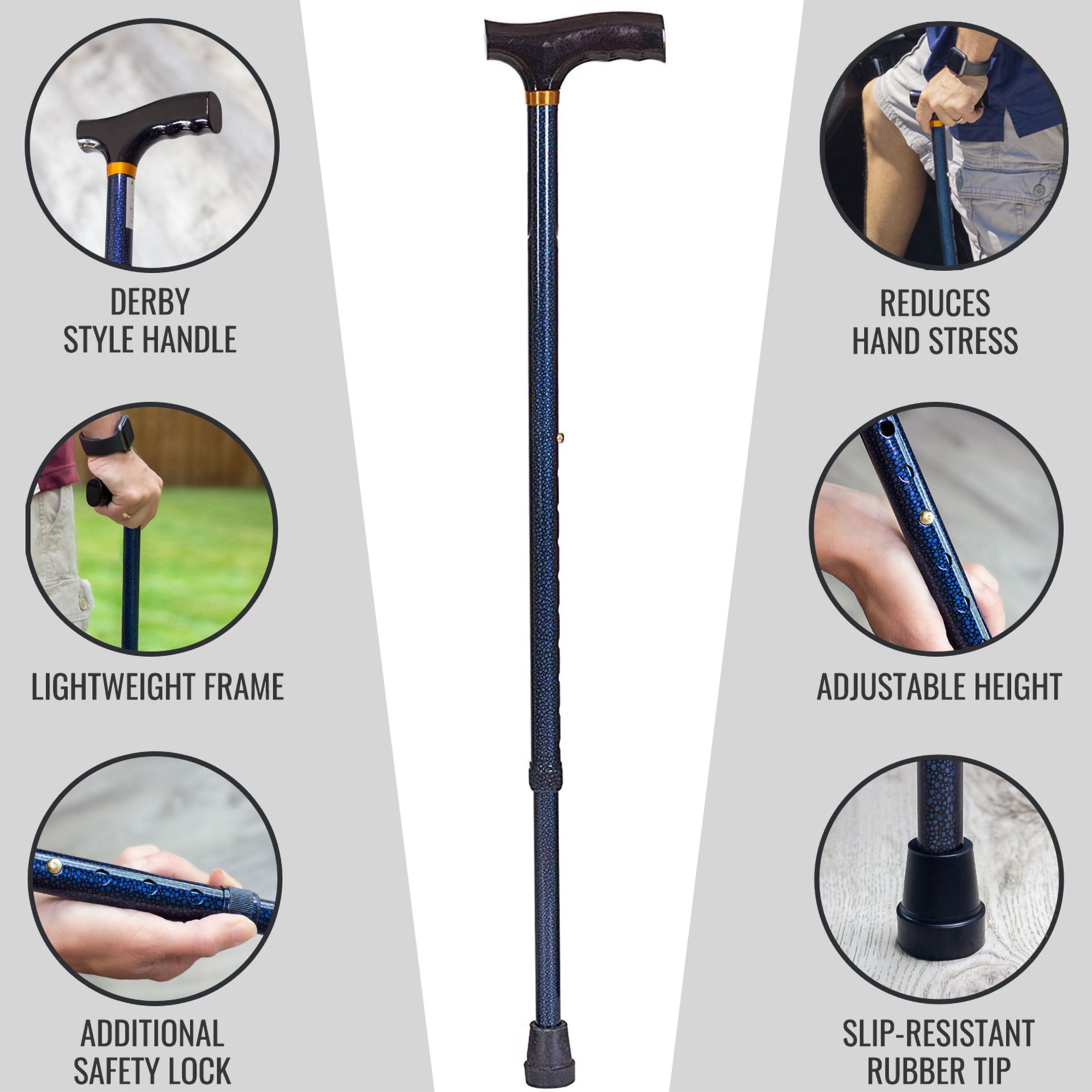 T-Handle Cane DMI® Lightweight Adjustable Aluminum 31 to 40 Inch Height Blue - image 7