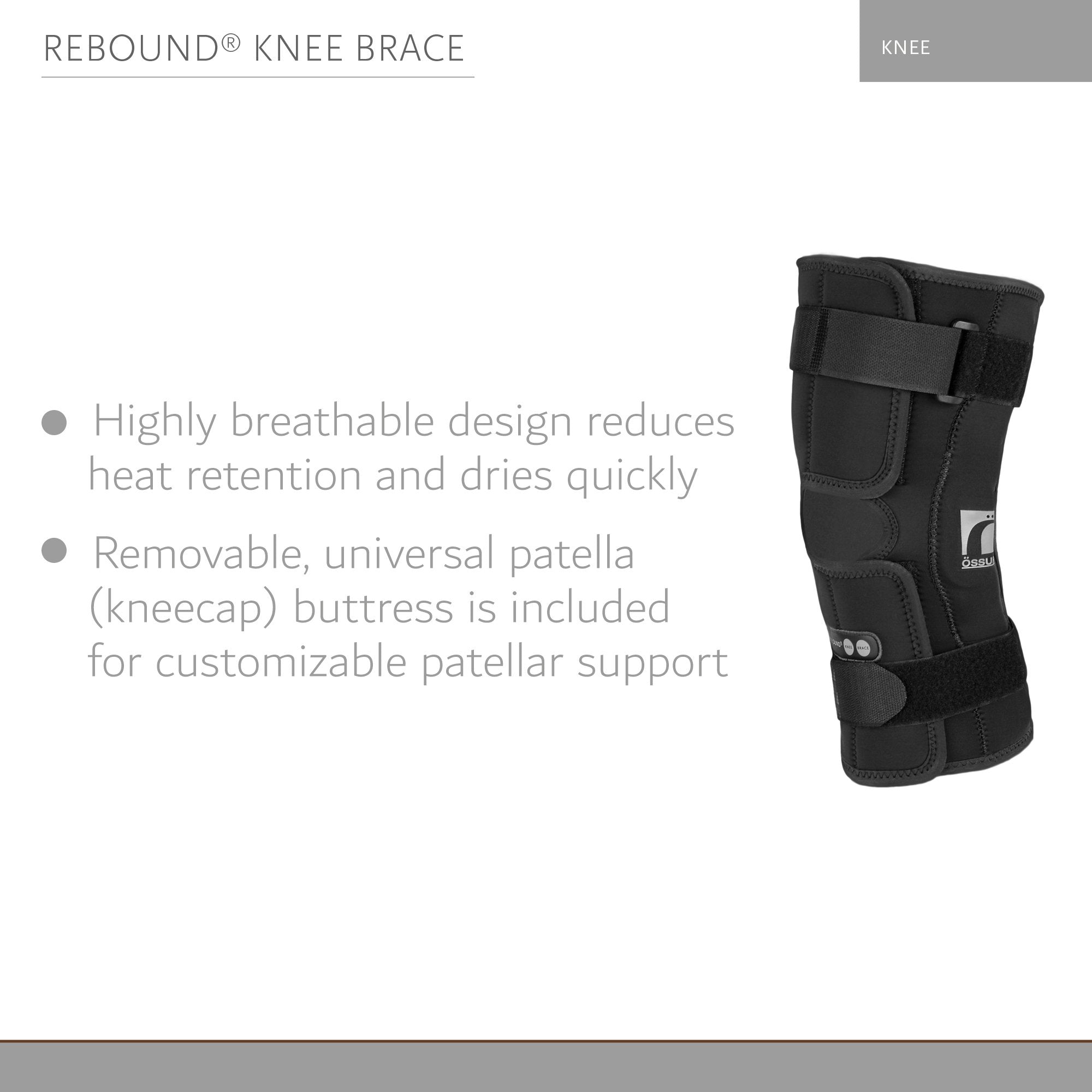 Knee Brace Ossur® Rebound® X-Large D-Ring / Hook and Loop Strap Closure 20-1/2 to 22-1/2 Inch Thigh Circumference Short Length Left or Right Knee - image 3