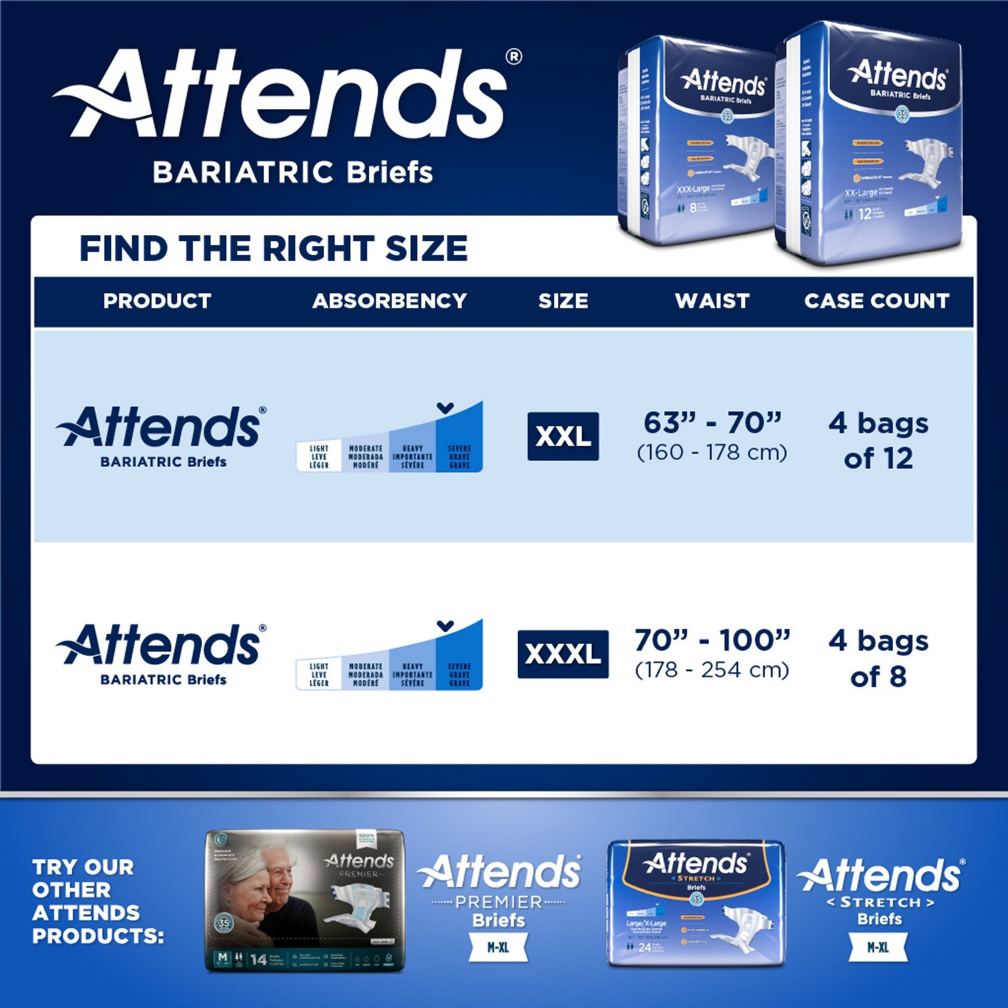 Attends Bariatric Briefs 2XL - Heavy Absorbency Disposable Incontinence Aid