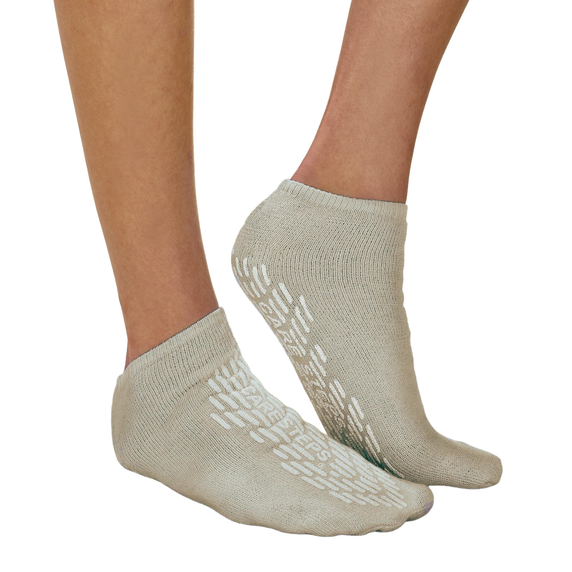 Slipper Socks Care-Steps® Unisex Adult Large Double Tread Single Patient Use Beige