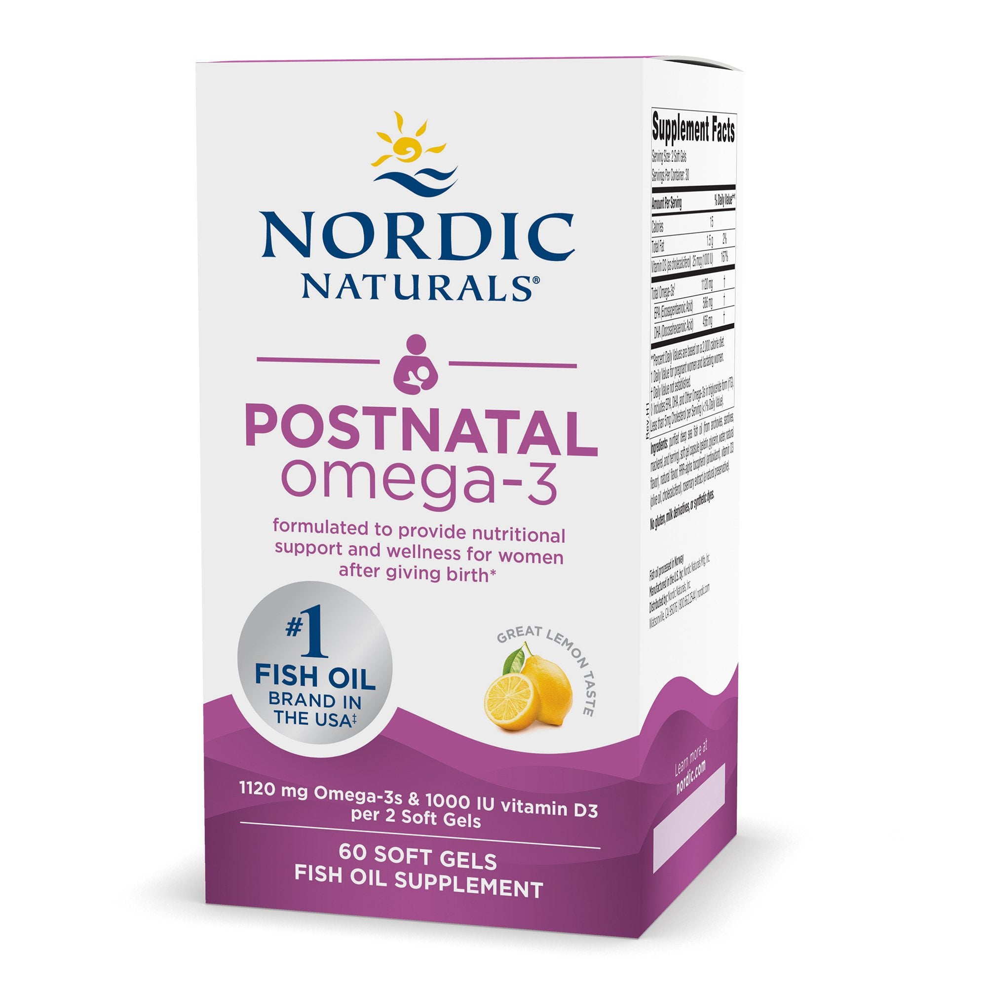 Dietary Supplement Nordic Naturals® Postnatal Omega-3 DHA / EPA 456-586 mg Strength Softgel 60 per Bottle Lemon - image 4
