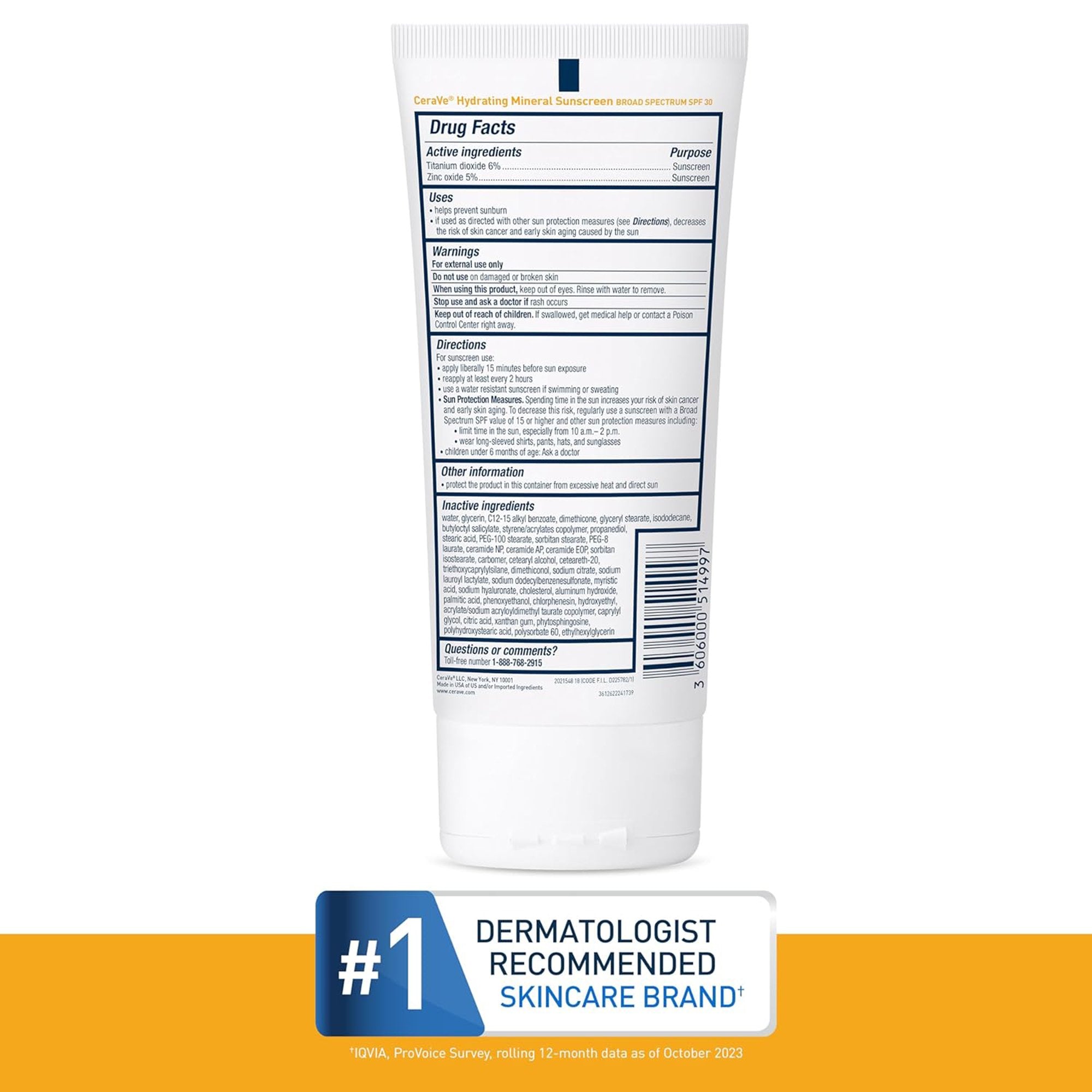 Sunscreen CeraVe® Hydrating Mineral SPF 30 Lotion 5 oz. Tube - image 8