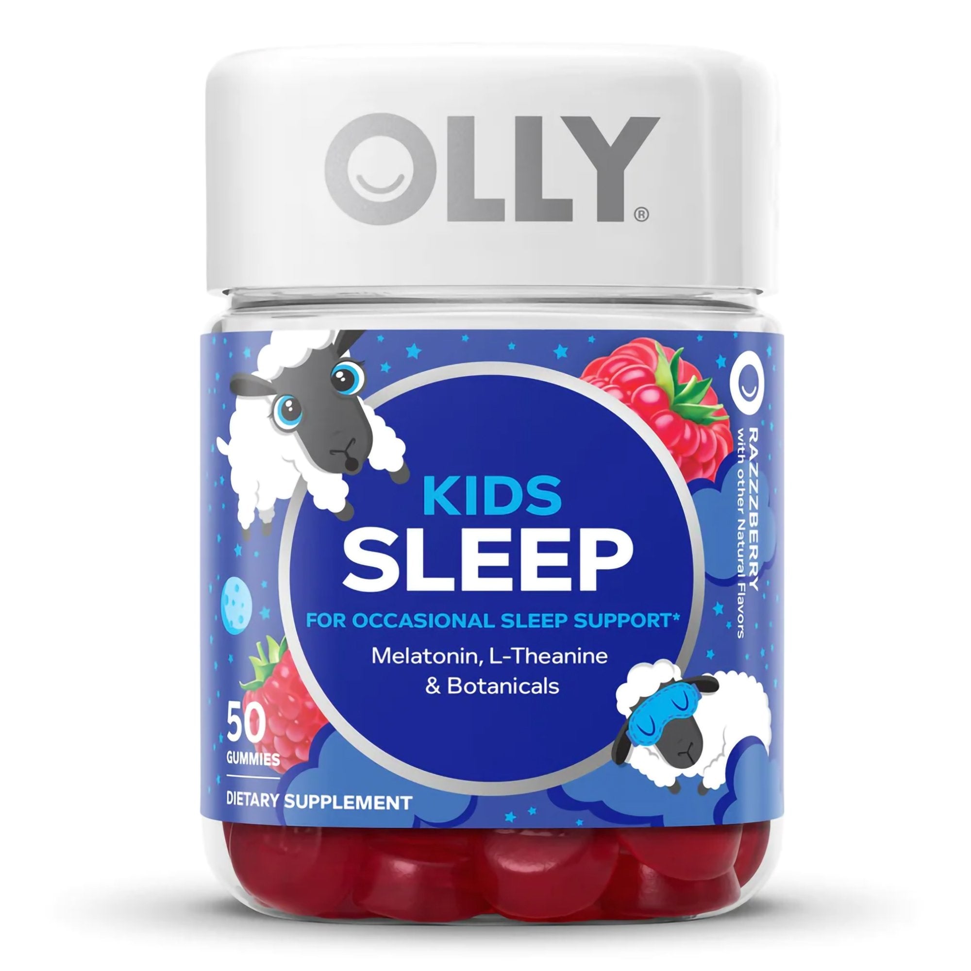 Dietary Supplement OLLY® Kids Sleep L-Theanine / Melatonin / Botanicals 15 mg - 0.5 mg - 2.5 mg Strength Gummy 50 per Bottle Raspberry Flavor