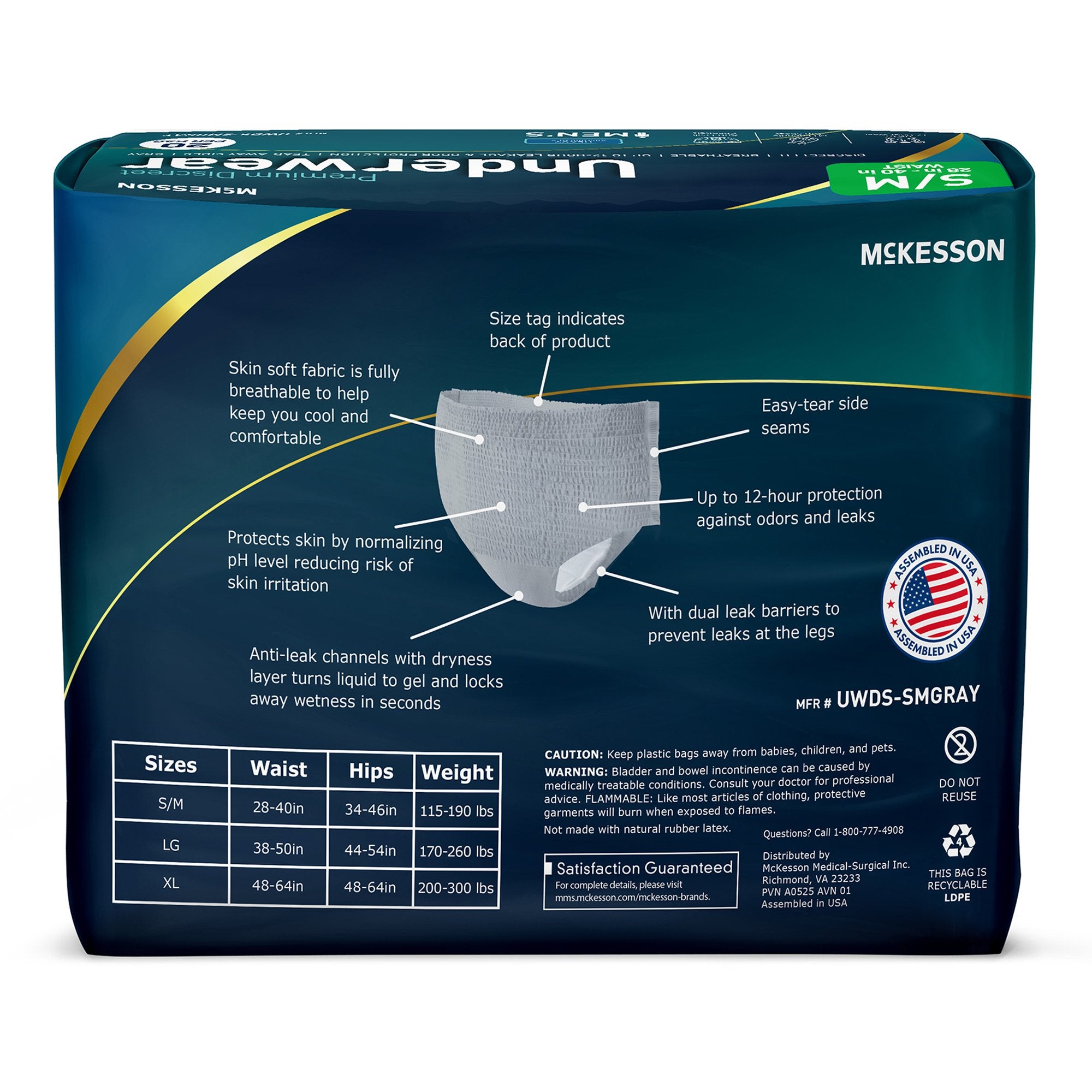 Absorbent Underwear McKesson Premium Discreet Heavy Pull On with Tear Away Seams Adult Small / Medium Male Disposable Heavy Absorbency - image 10