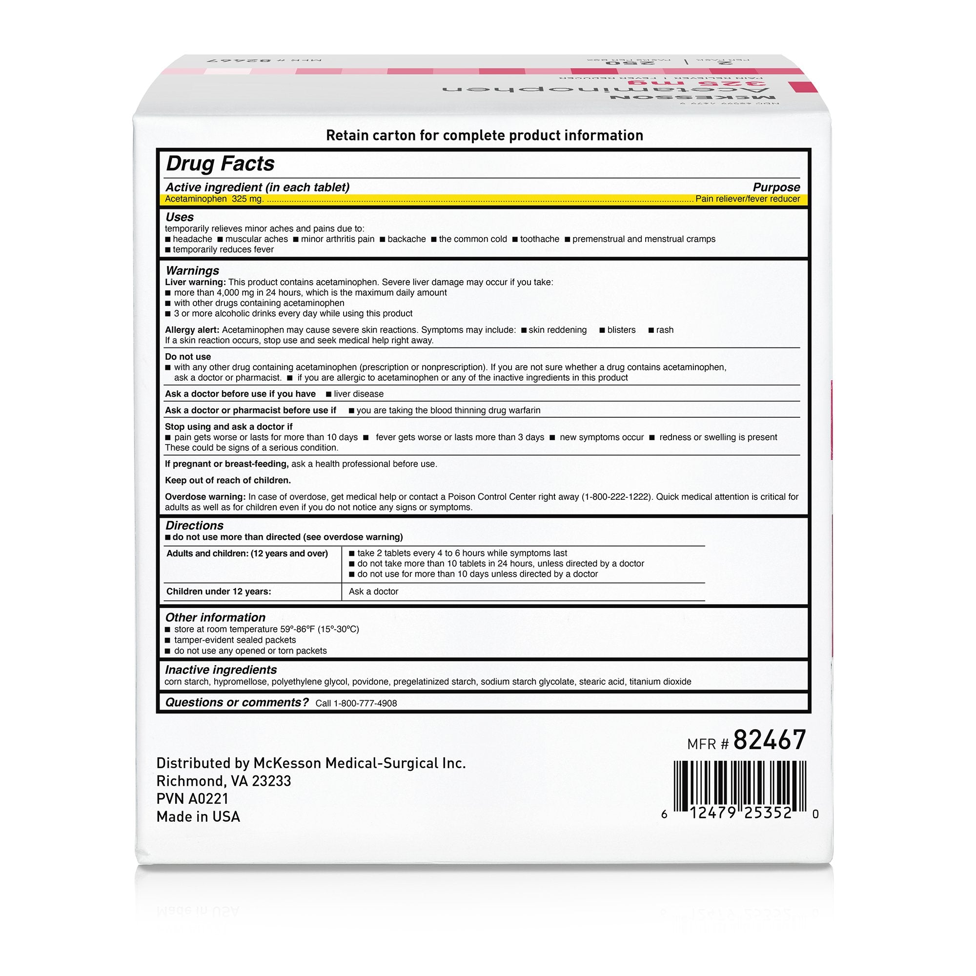 Pain Relief McKesson 325 mg Strength Acetaminophen Unit Dose Tablet 250 per Box - image 3