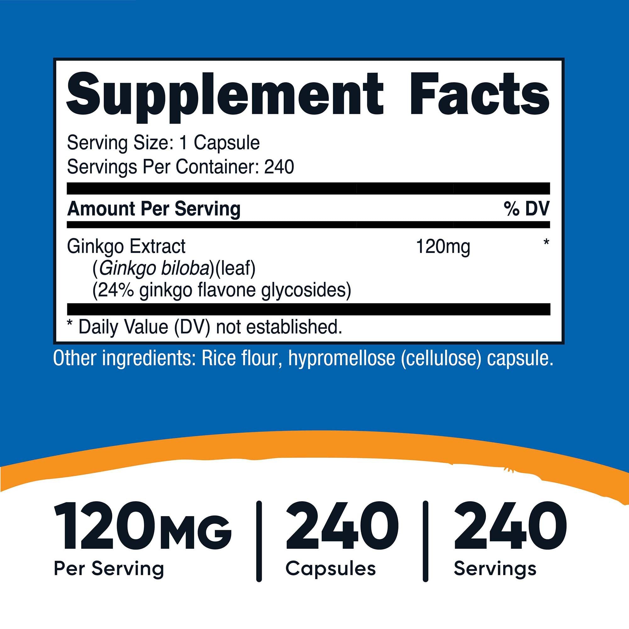 Dietary Supplement nutricost® Ginko Biloba 120 mg Strength Capsule 240 Per Bottle - image 5