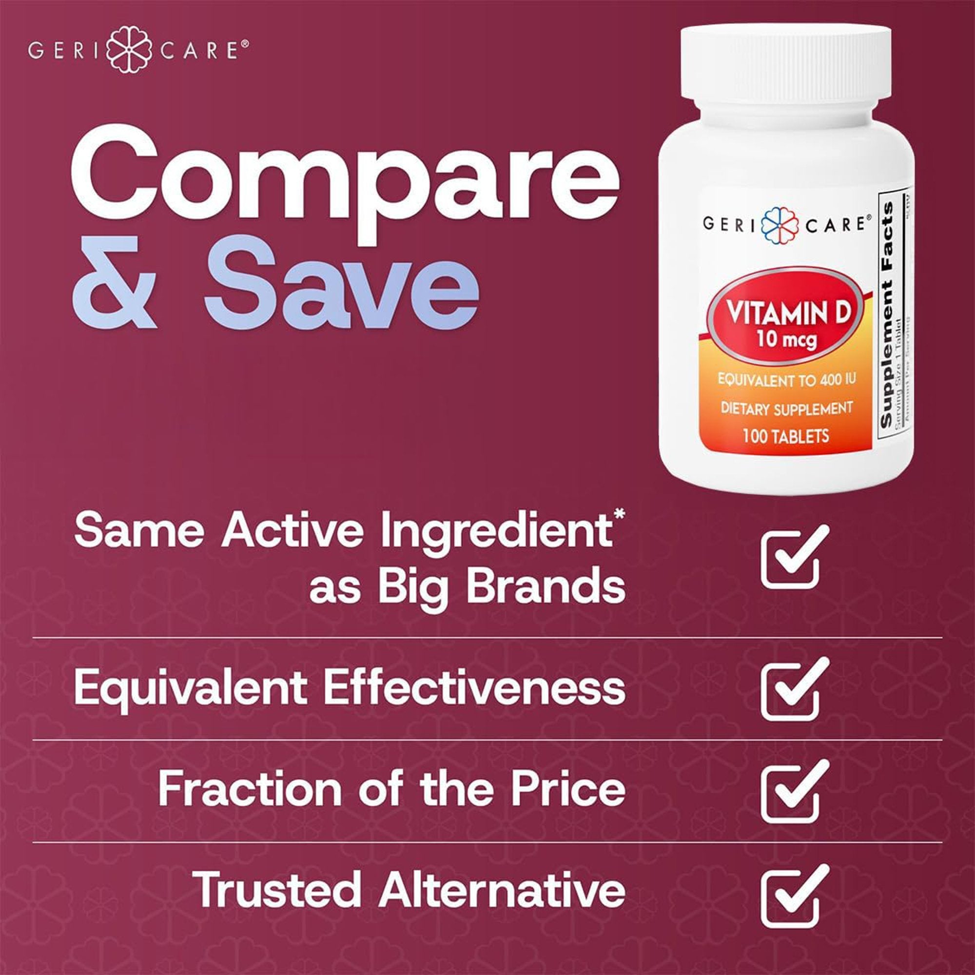 Vitamin Supplement Geri-Care® Vitamin D3 400 IU Strength Tablet 100 per Bottle - image 3