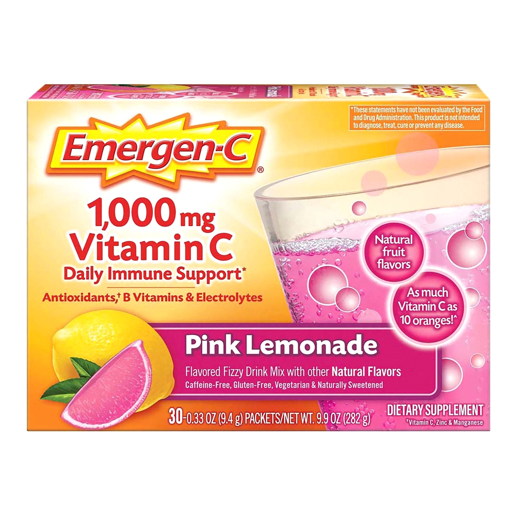 Oral Supplement Emergen-C® Daily Immune Support Pink Lemonade Flavor Powder 0.30 oz. Individual Packet - image 3