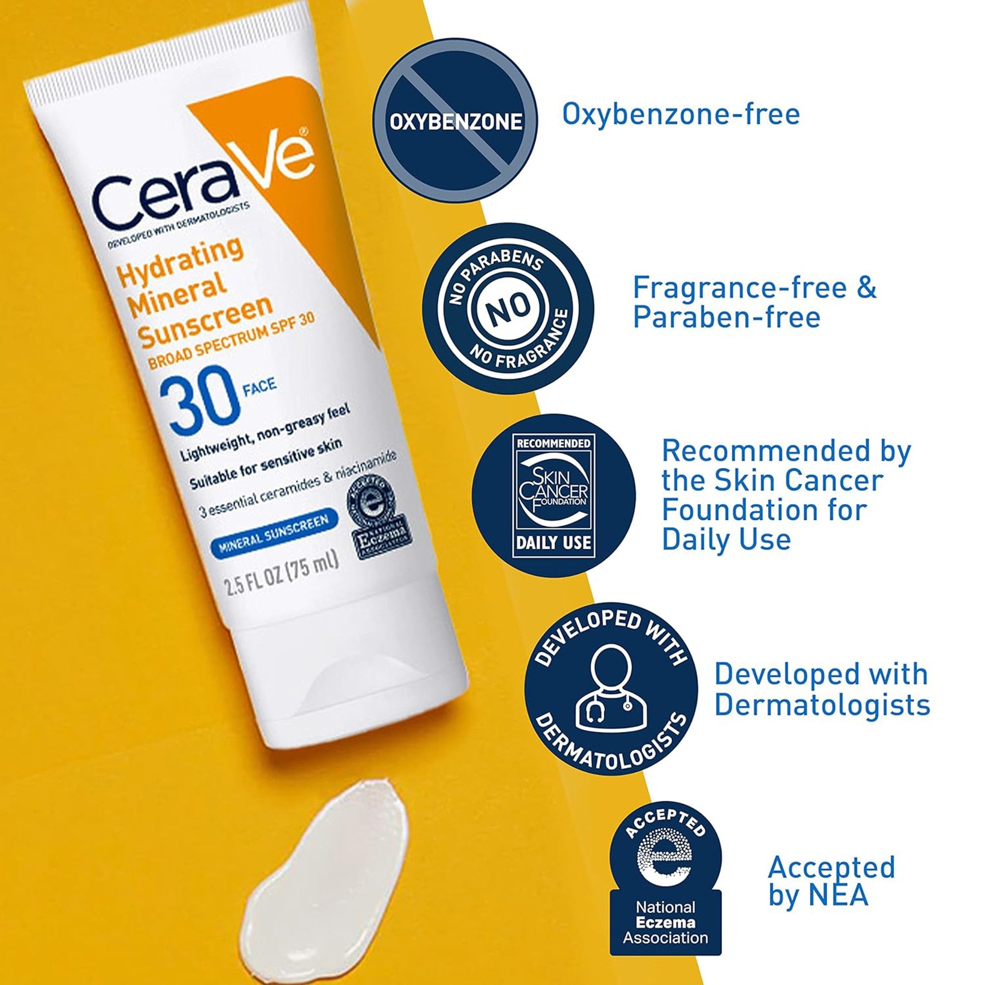Sunscreen CeraVe® Hydrating Mineral Sunscreen Face SPF 30 Lotion 2.5 oz. Tube - image 7