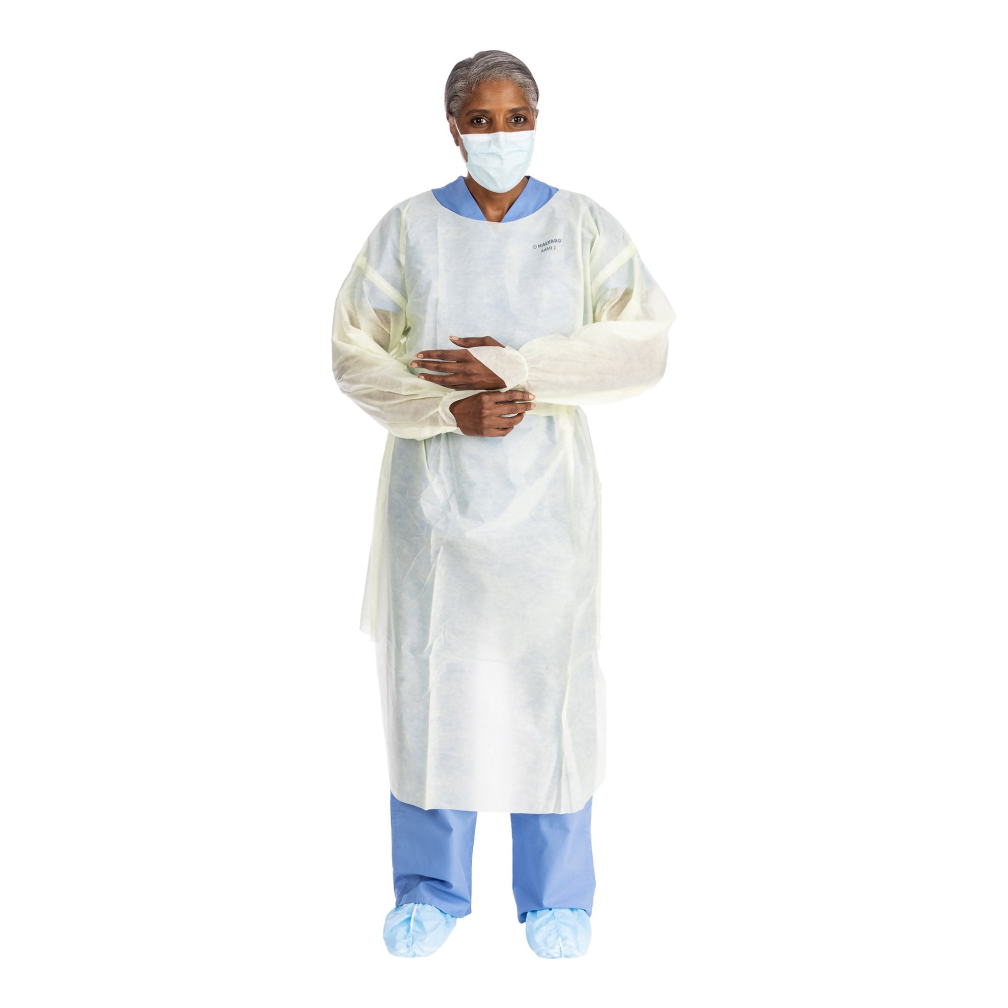 Protective Procedure Gown Halyard Basics Large Yellow NonSterile AAMI Level 2 Disposable (10 Units)