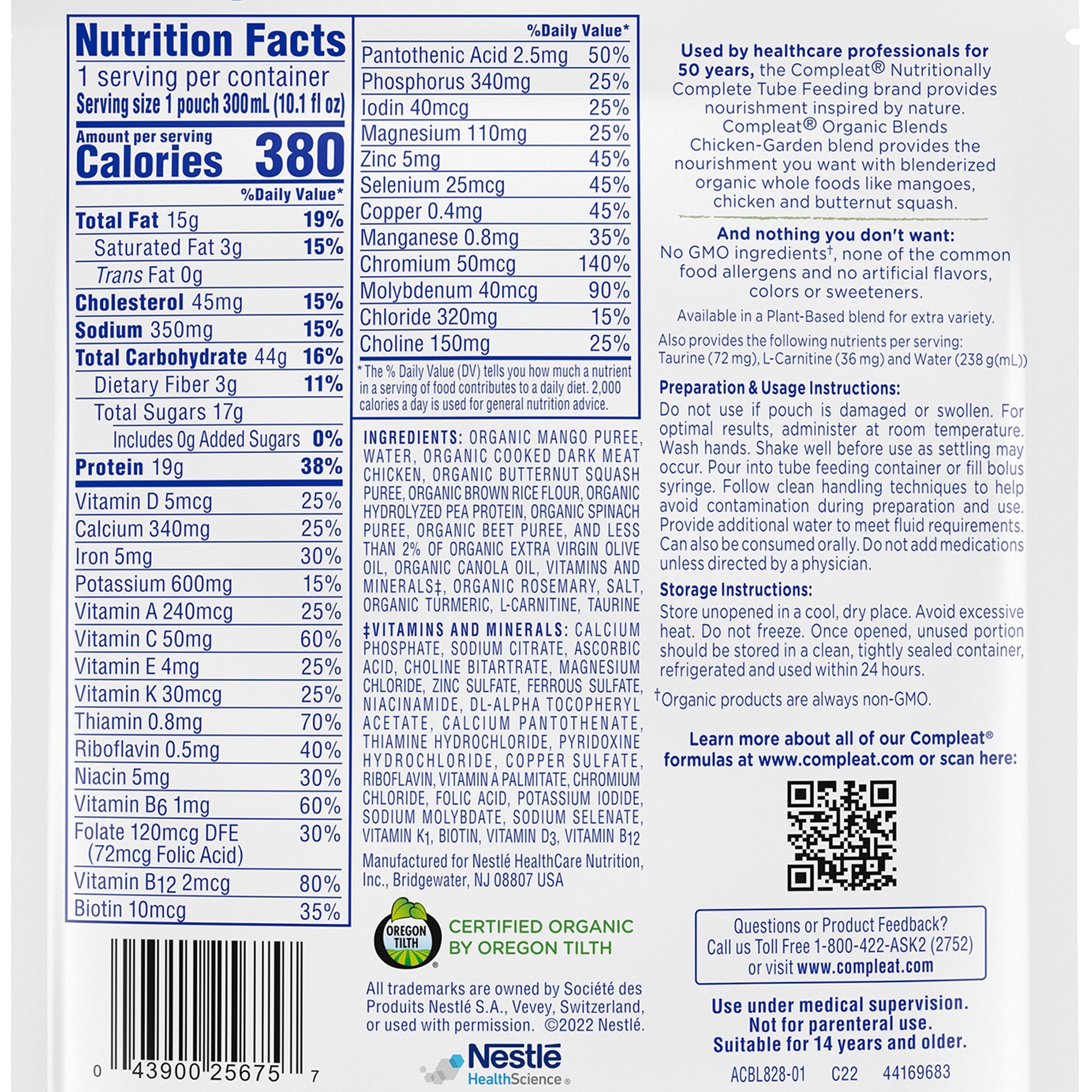 Oral Supplement Compleat® Organic Blends Chicken Garden Flavor Liquid 10.1 oz. Pouch - image 3