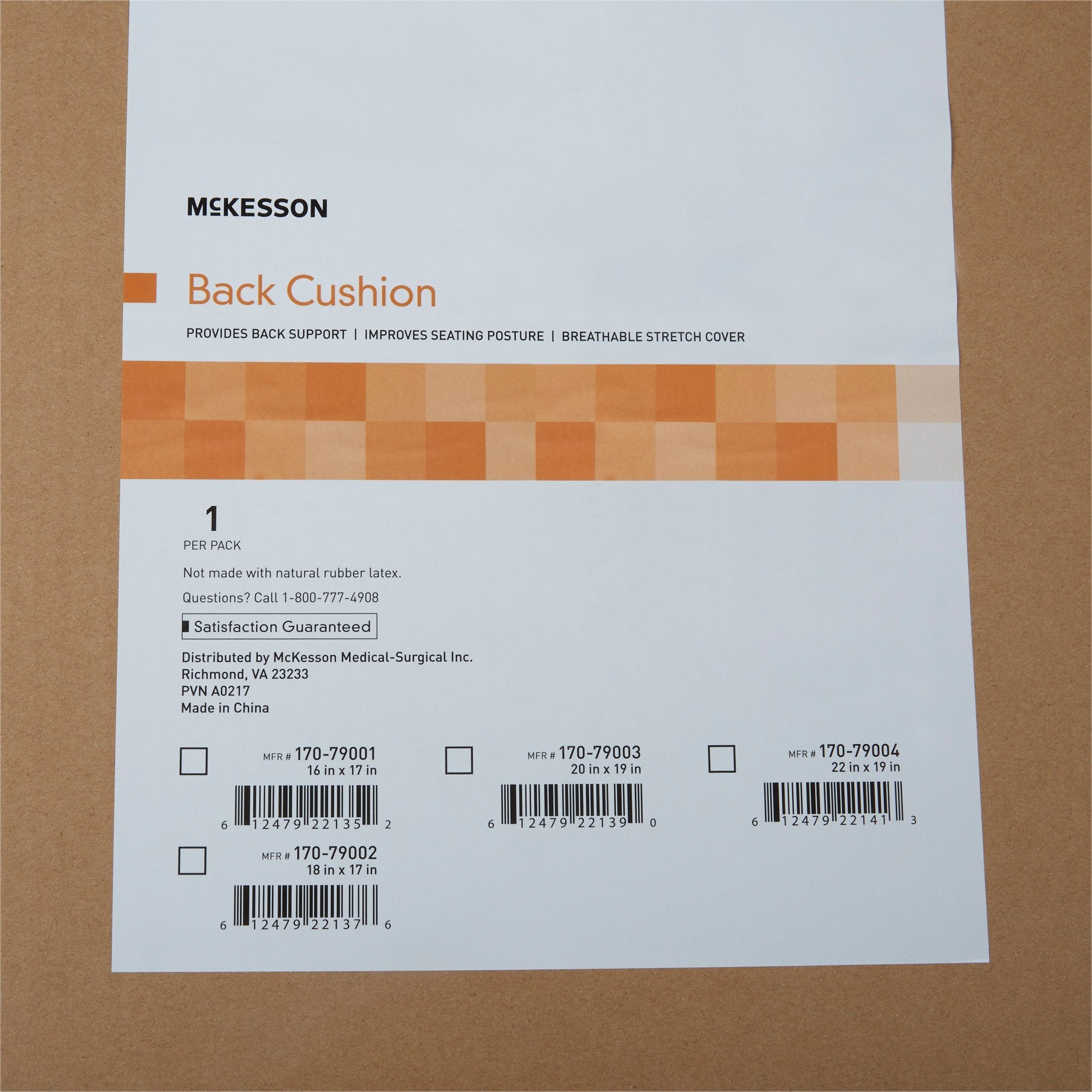 McKesson Back Support Cushion, 18W X 17D Inch, Black (1 Unit)