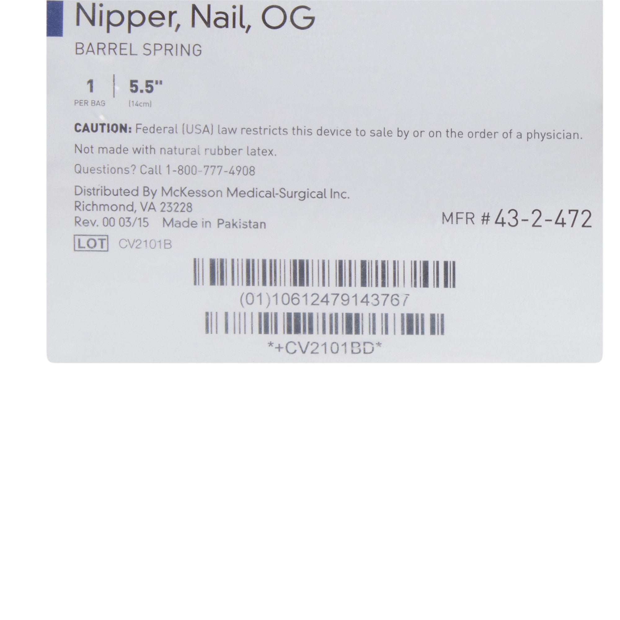McKesson Nail Nipper, Concave Jaw, 5.5 Inches (1 Unit)