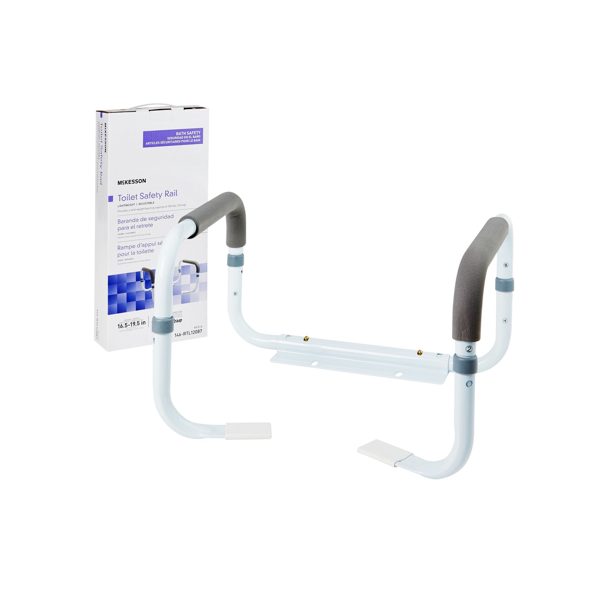 McKesson Toilet Safety Rail, White Steel, Width-Adjustable (2 Units)
