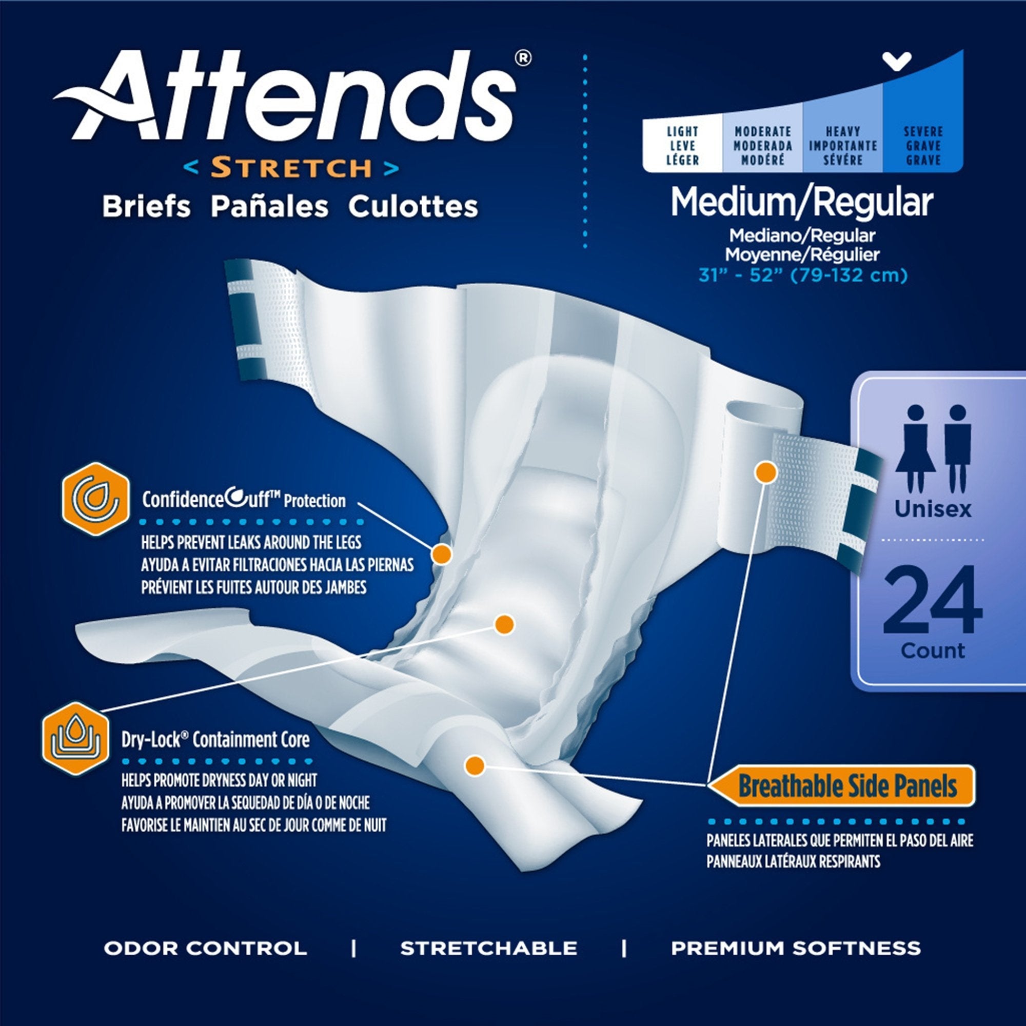 Attends® Stretch Briefs, Medium / Regular (24 Units)