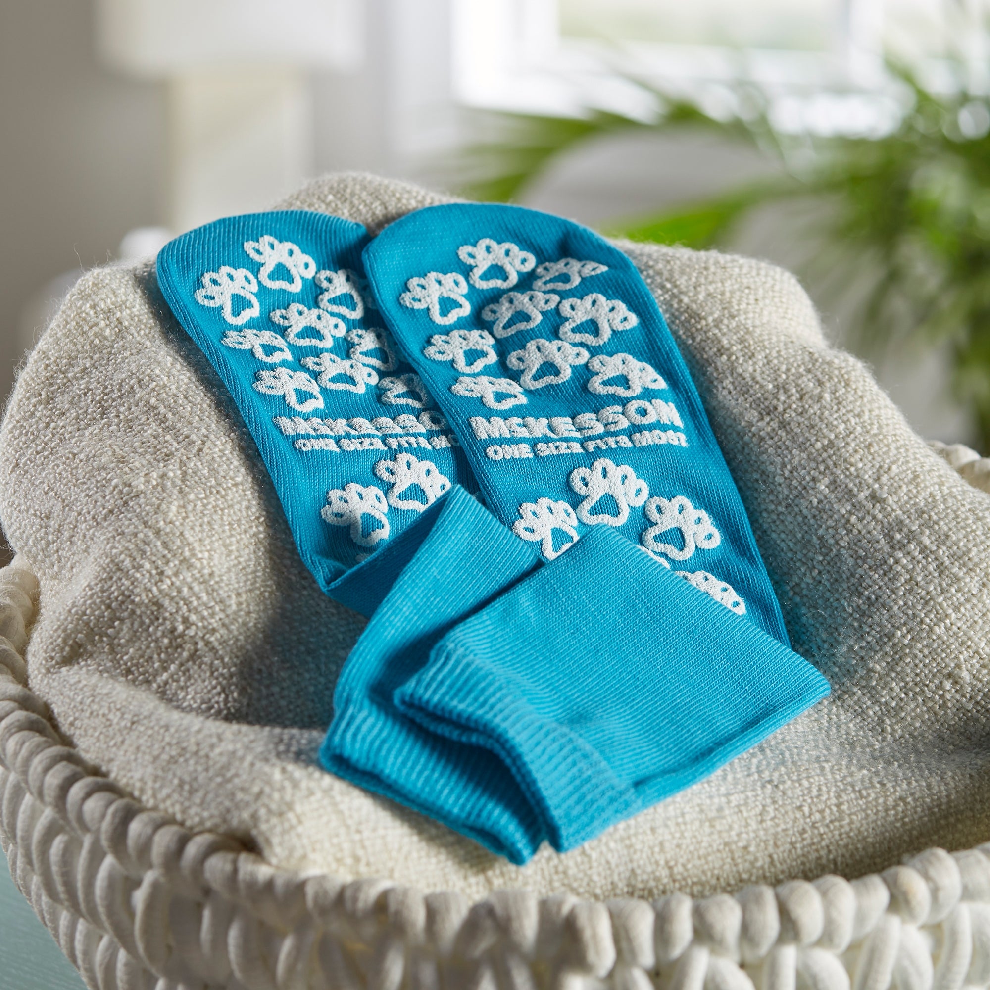 Slipper Socks McKesson Paw Prints® Unisex Adult One Size Fits Most Single Tread Single Patient Use Teal - image 9