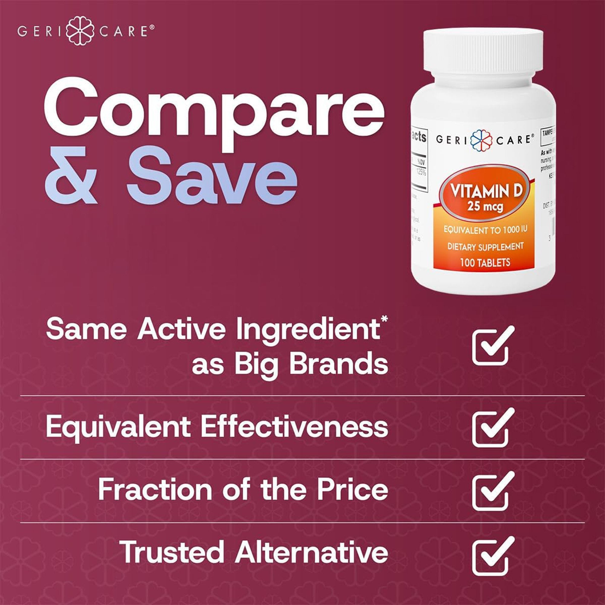 Vitamin Supplement Geri-Care® Vitamin D3 1,000 IU Strength Tablet 100 per Bottle - image 5