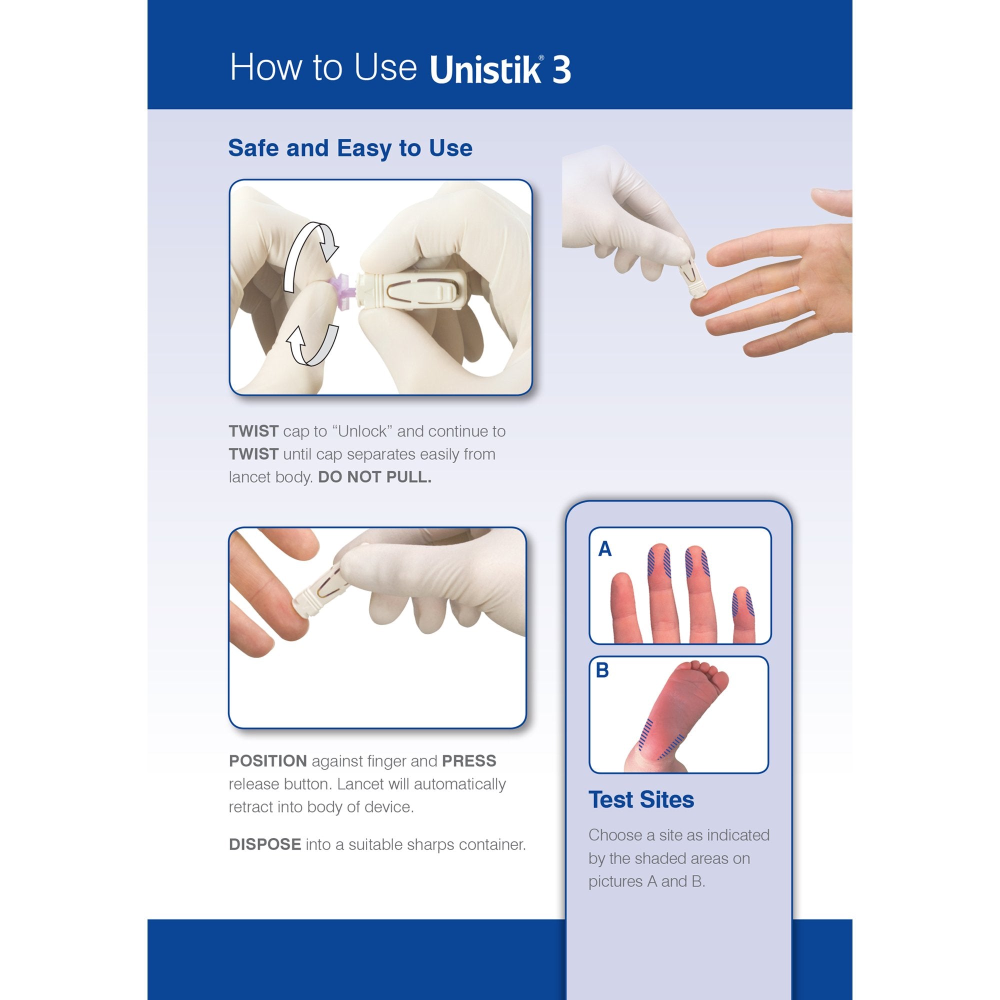 Safety Lancet Unistik 3 28 Gauge Retractable Push Button Activation Finger - image 4