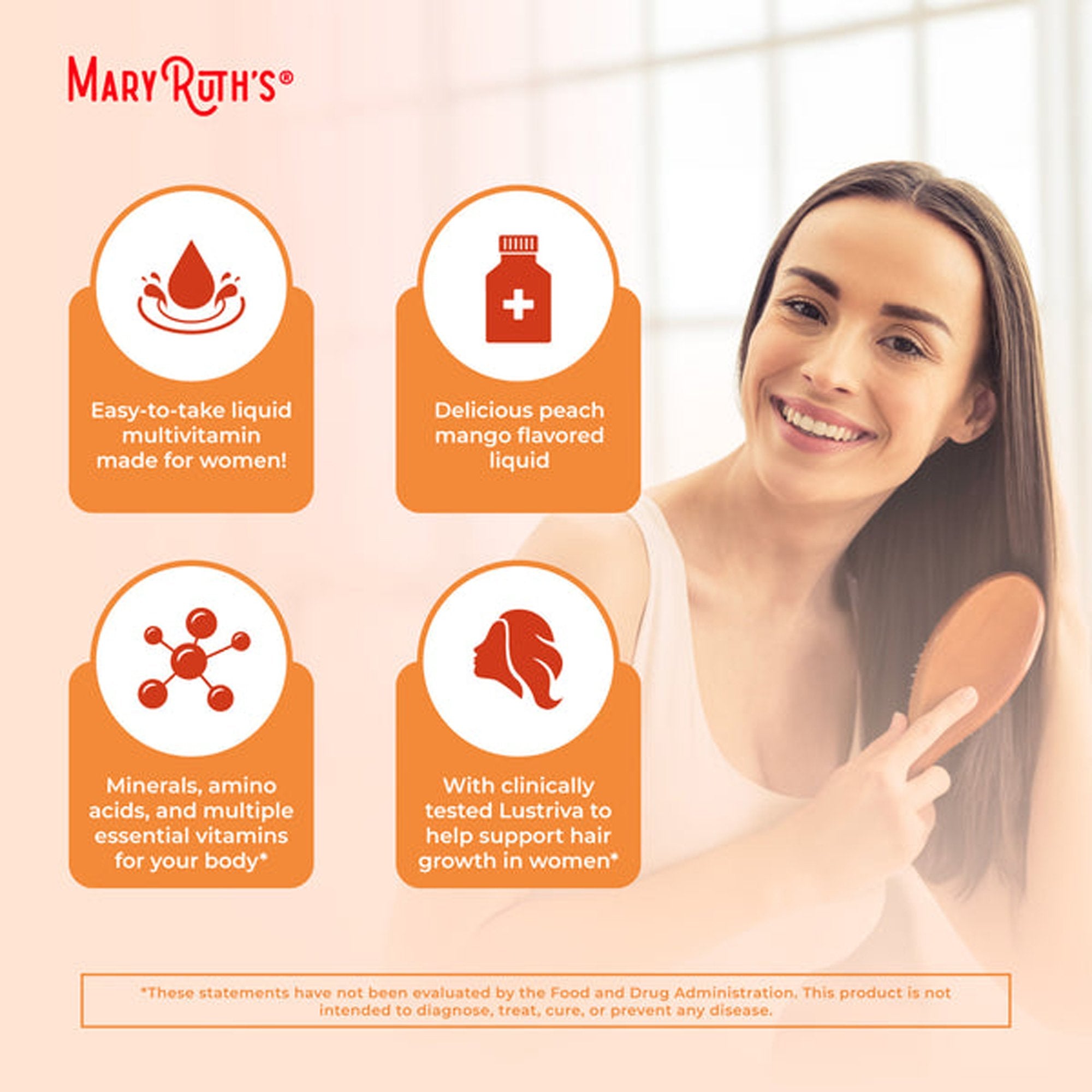 Multivitamin Supplement Mary Ruth's® Liquid Morning Multivitamin + Hair Growth Vitamin A / C / D / E 1,010 mcg - 90 mg - 20 mcg - 18 mg Strength Liquid 30 oz. Peach Mango Flavor - image 6