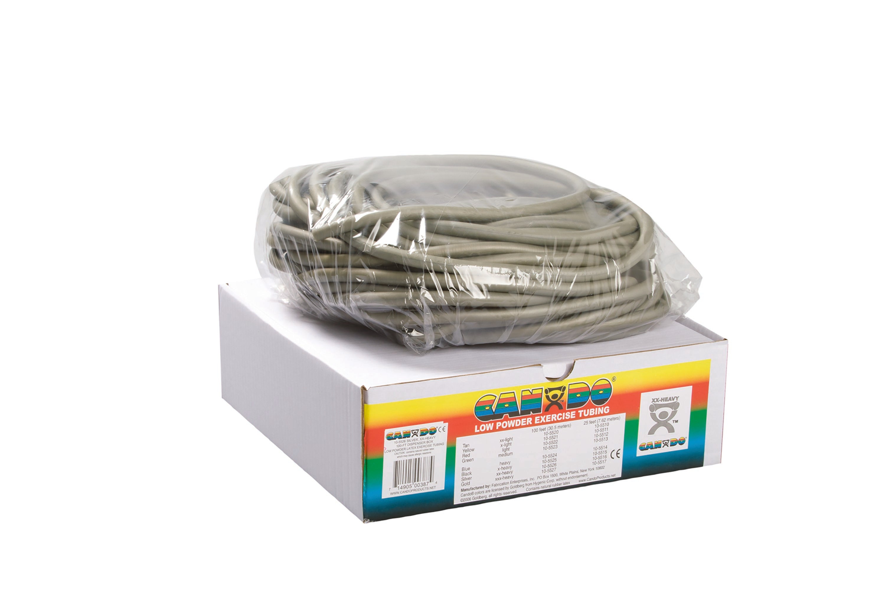Exercise Resistance Tubing CanDo® Low Powder Silver 100 Foot Length 2X-Heavy Resistance