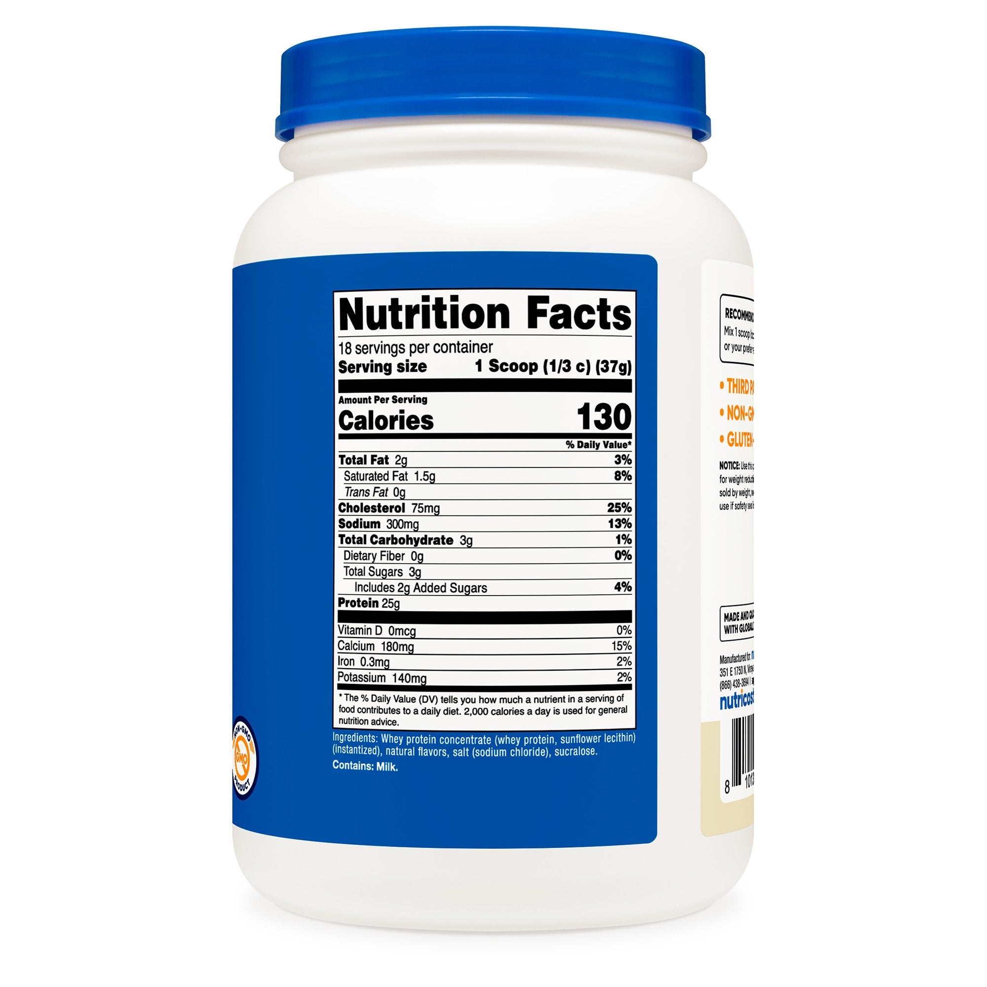 Oral Supplement Nutricost Whey Protein Concentrate Vanilla Flavor Powder 1-1/2 lbs. Canister - image 3