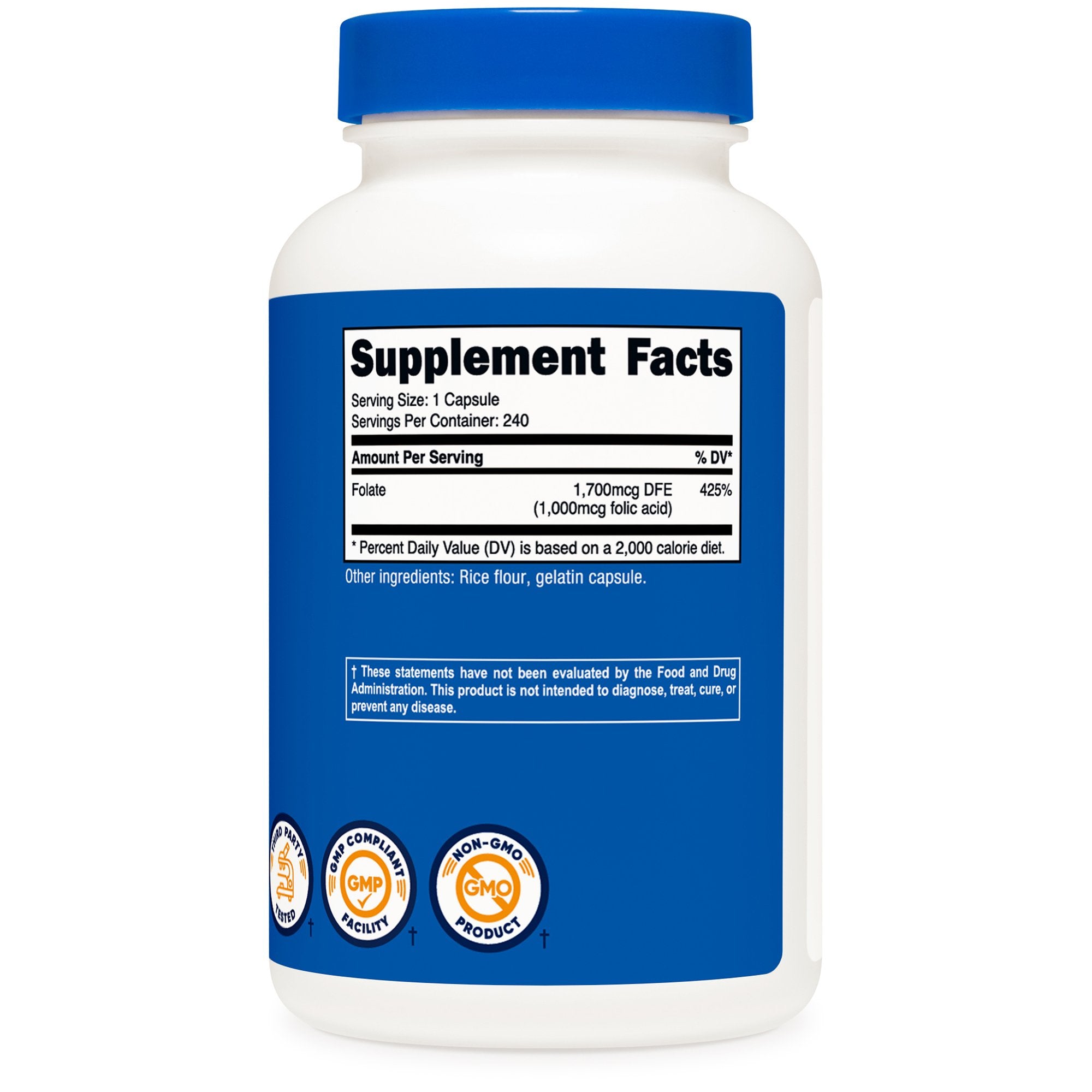 Dietary Supplement nutricost® Folic Acid (Vitamin B9) Folate 1,000 mcg Strength Capsule 240 Per Bottle - image 3