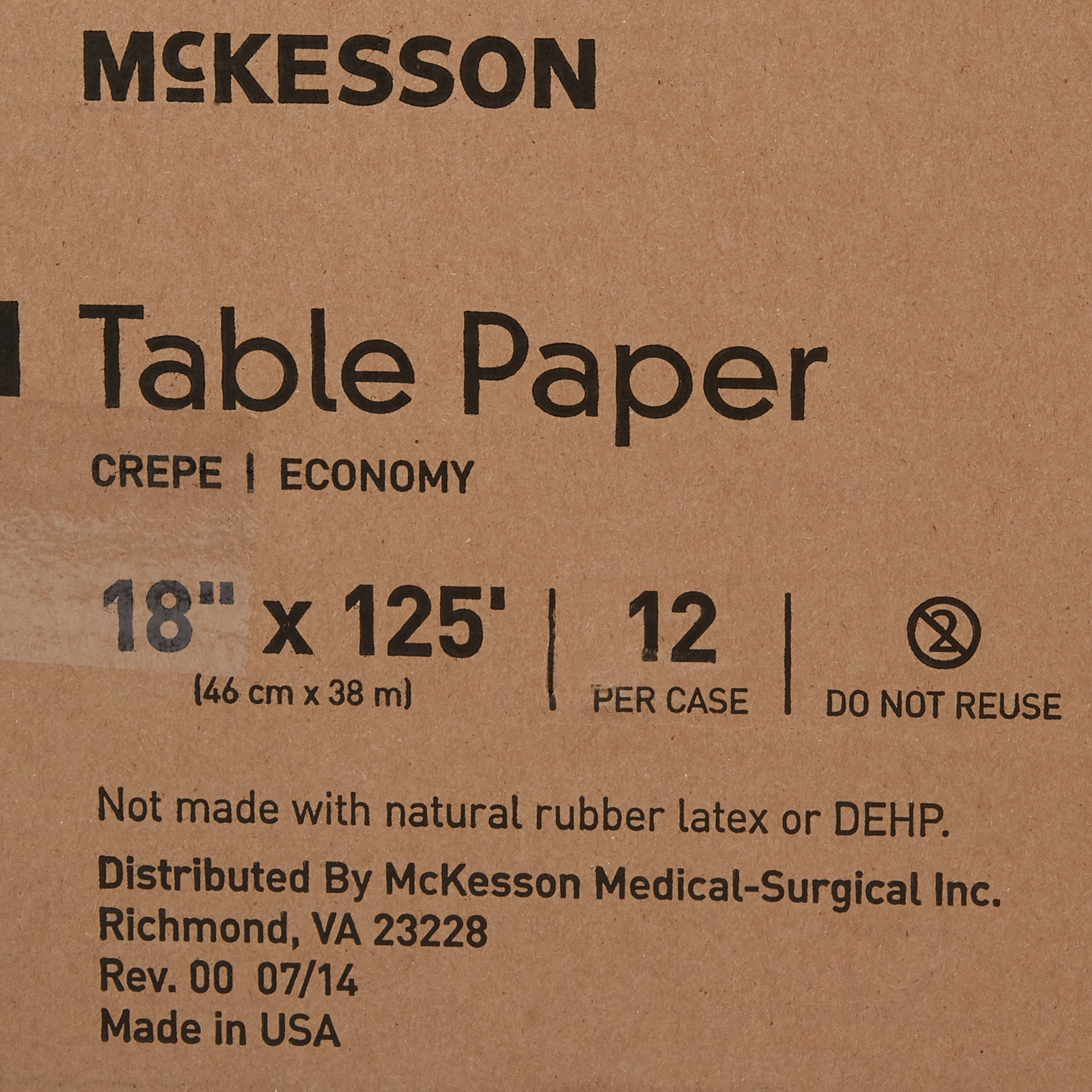 McKesson Crepe Table Paper, 18" x 125', Medical Exam Rolls, White - 12 Pack