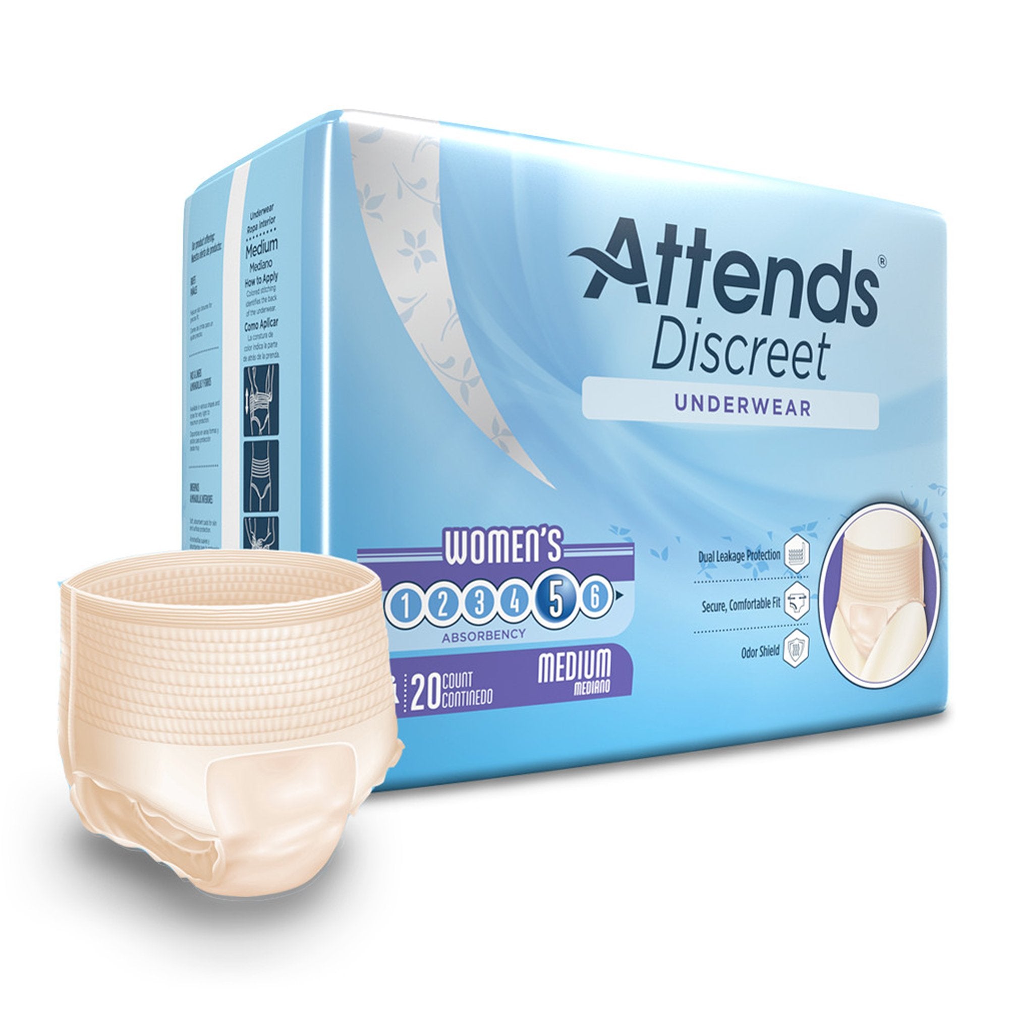 Attends® Discreet Women's Underwear, Level 5, Medium (20 Units)