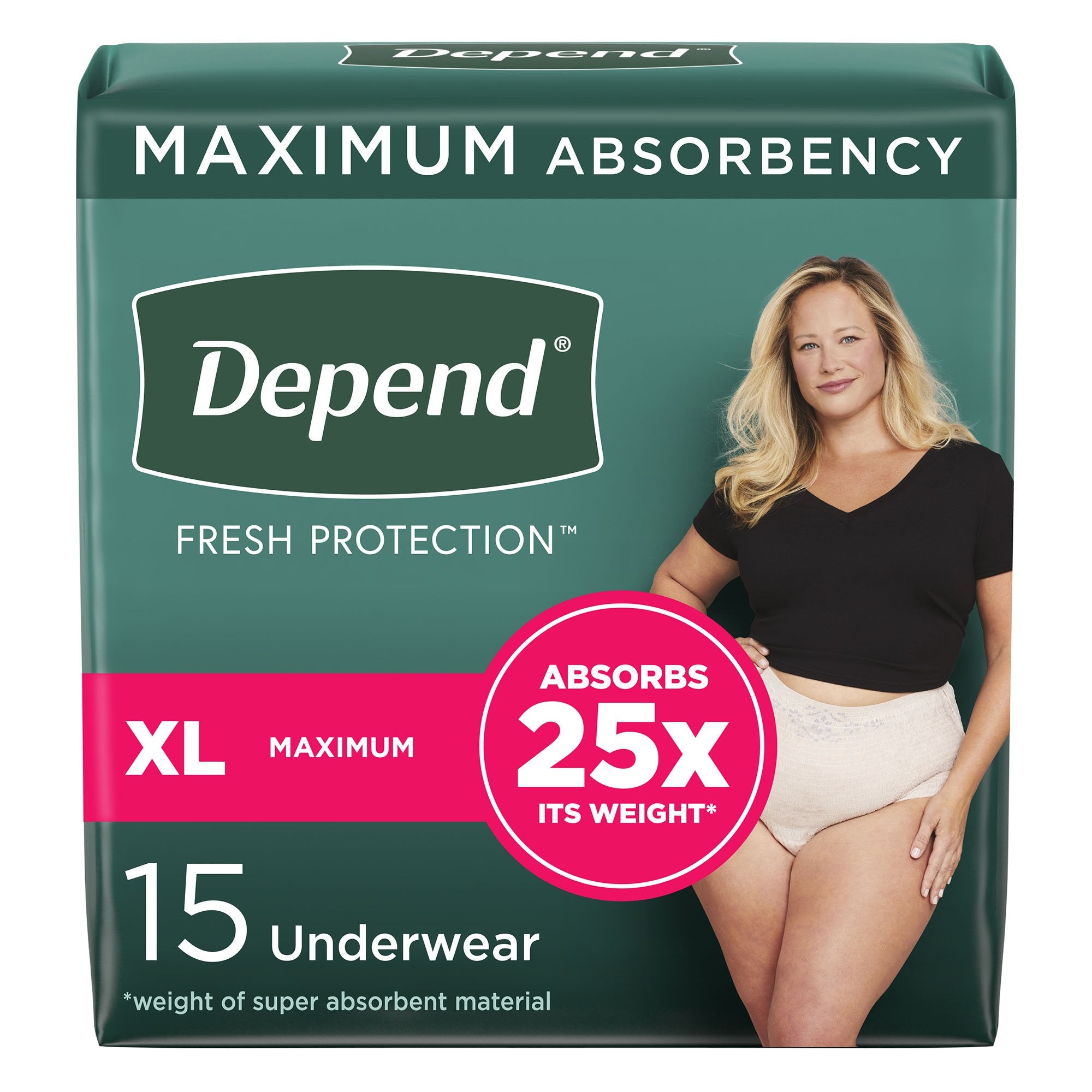 Depend FIT-FLEX Incontinence Underwear, XL, Tan, Heavy Absorbency (15 Pack)