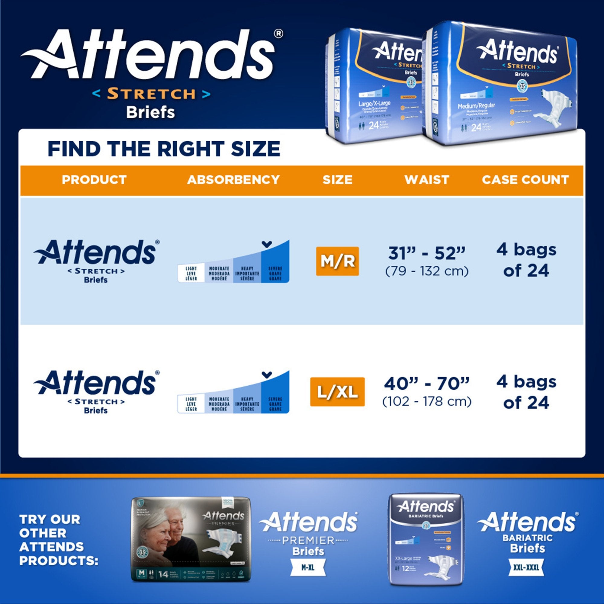 Attends® Stretch Briefs, Medium / Regular (24 Units)