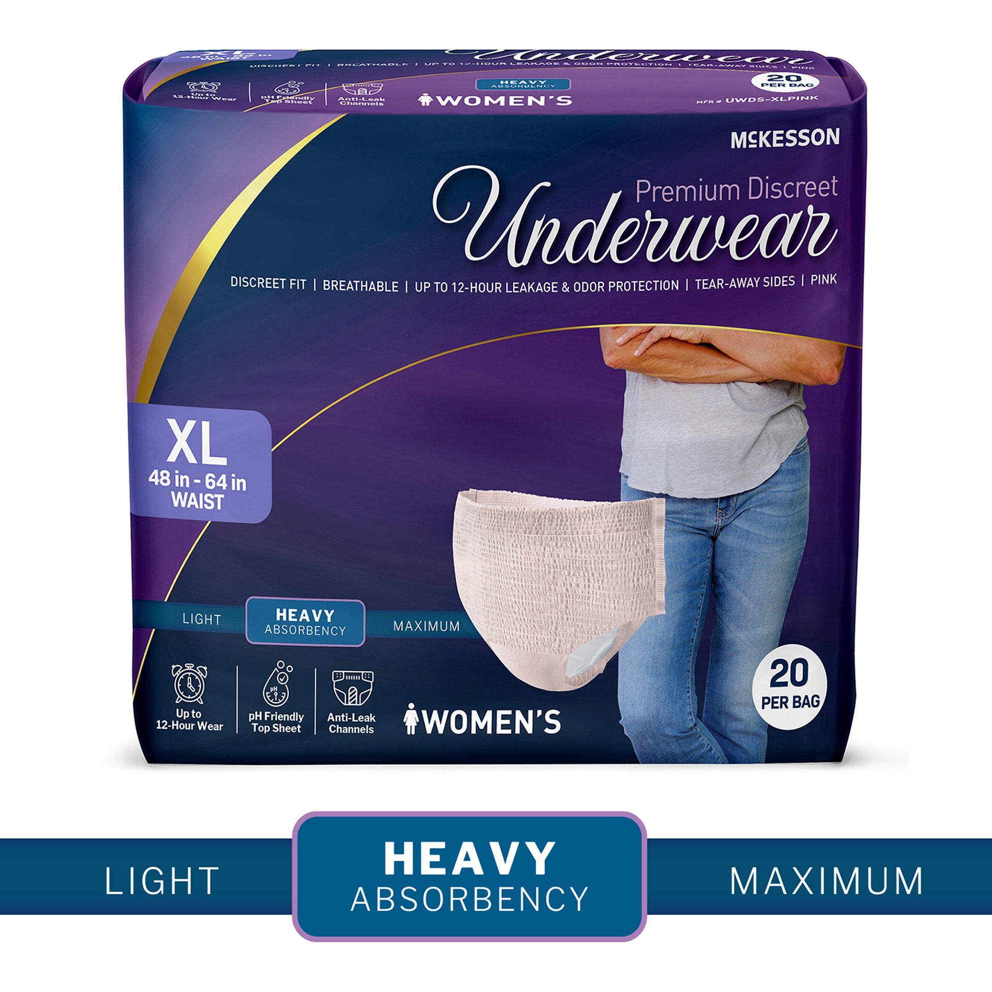 Absorbent Underwear McKesson Premium Discreet Heavy Pull On with Tear Away Seams Adult X-Large Female Disposable Heavy Absorbency