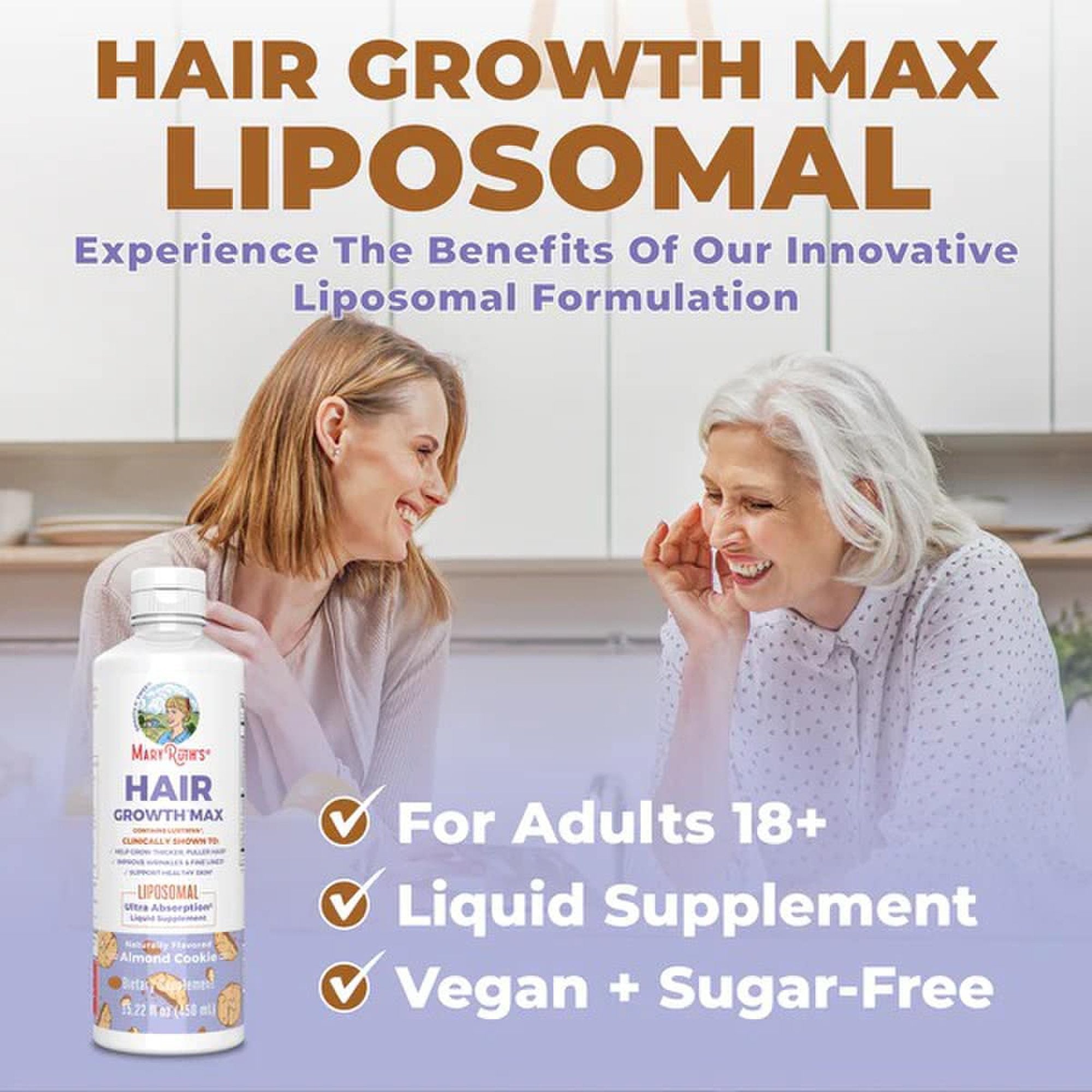 Dietary Supplement Mary Ruth's® Hair Growth Max Liposomal Vitamin E / B6 / Biotin 4 mg / 3 mg / 10,000 mcg Strength Liquid 15.22 oz. Almond Cookie Flavor - image 7
