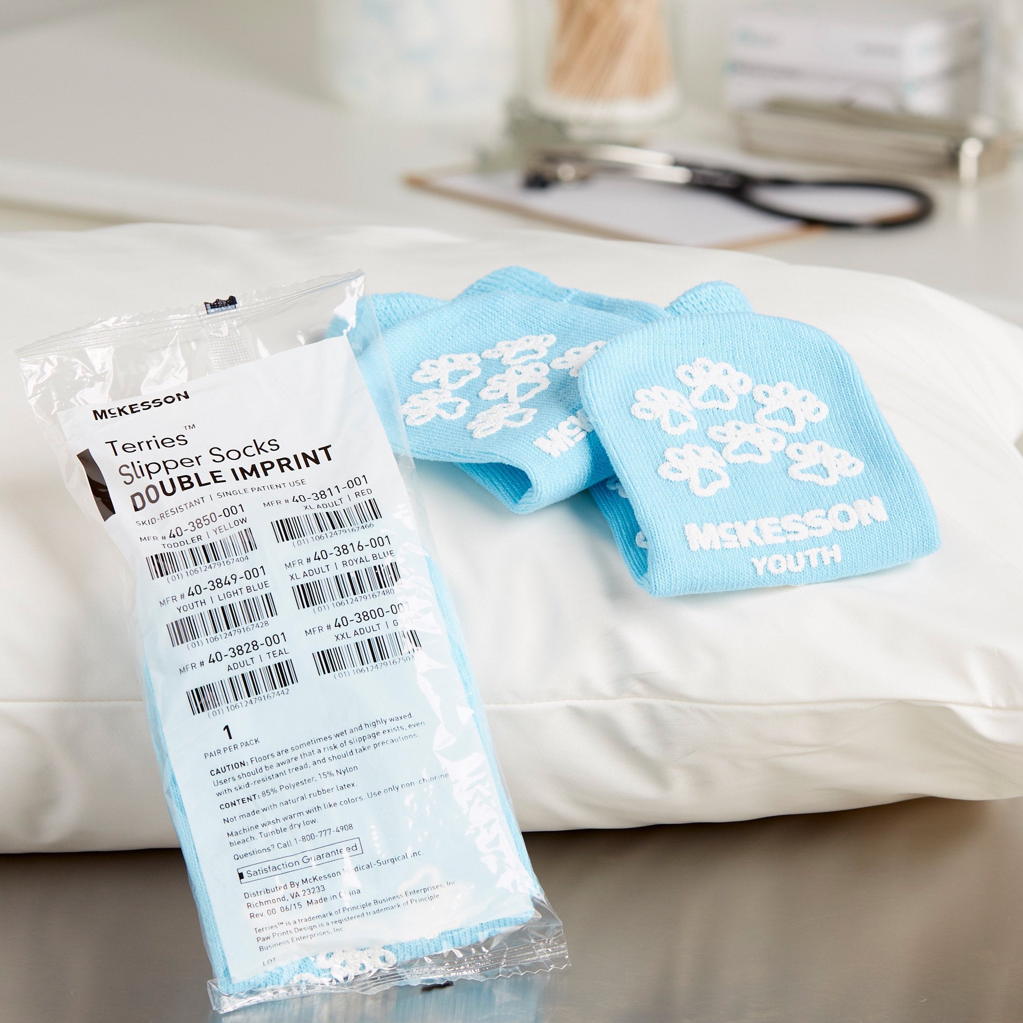 Slipper Socks McKesson Terries™ Unisex Child Double Tread Single Patient Use Light Blue - image 5
